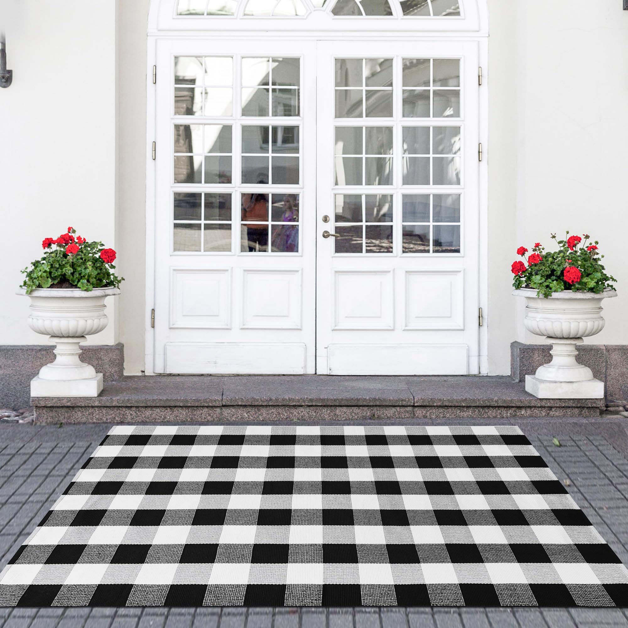 Tapis de coton tissé lavable à carreaux de buffle pour salon et chambre 120x180 cm