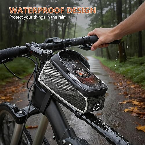 Miniatura 5 de Bolsa impermeable para marco delantero de bicicleta, bolsa de ciclismo, soporte de teléfono para bicicleta, bolsa de ciclismo con cubierta para