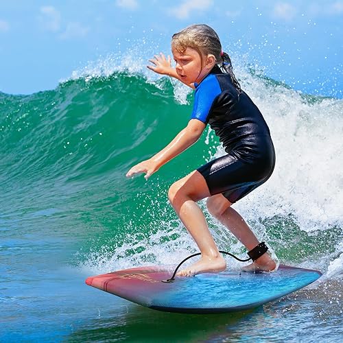 Miniatura 5 de Tabla de cuerpo ligera con núcleo EPS, parte inferior lisa de HDPE, correa y cuerda de muñeca ajustable, gran surf para niños y adultos
