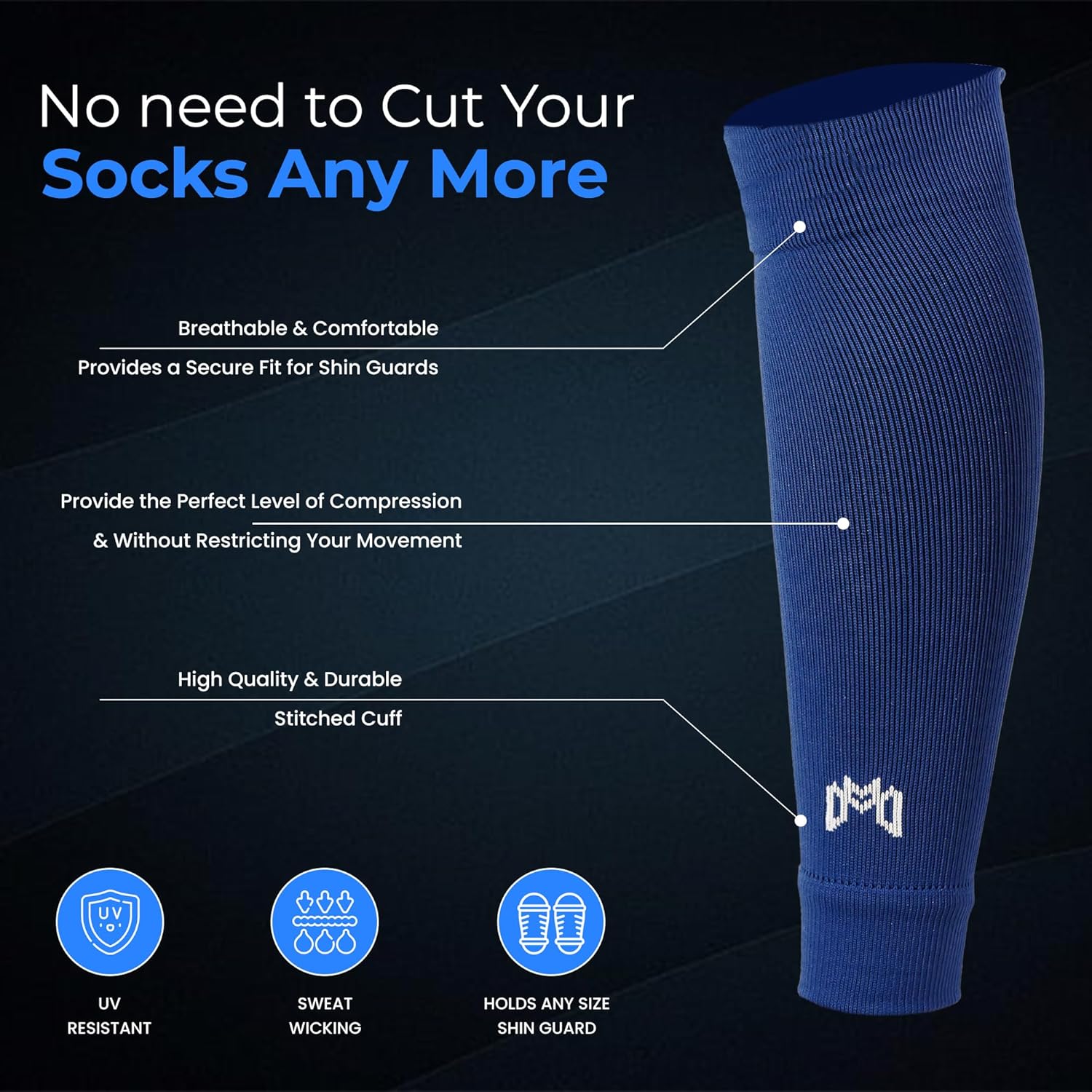 MediCaptain Ankle Protect Soccer Grip Socks + Shin Guard Stays + Pre Cut Sock Sleeves (Navy and White Bundle)