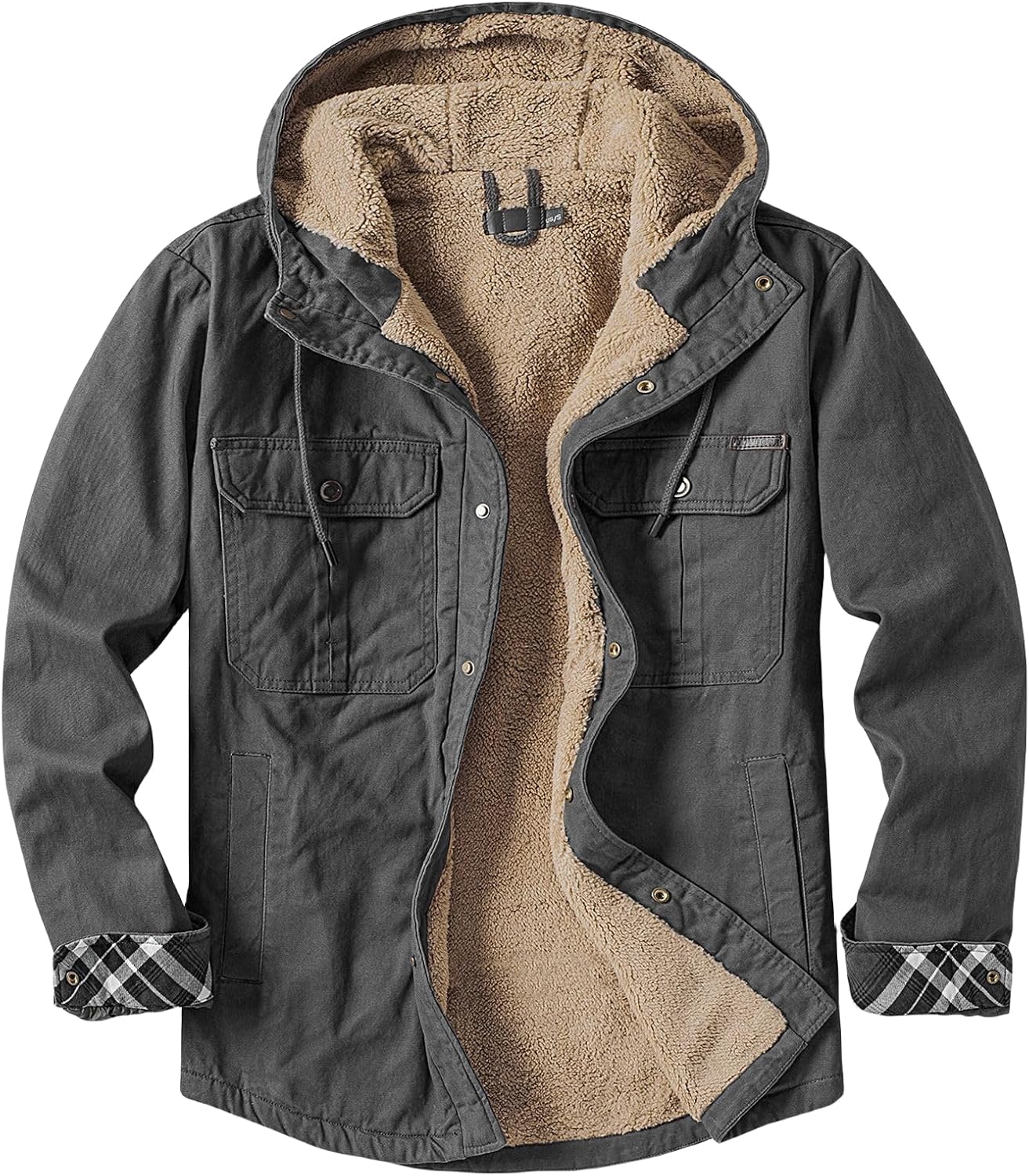 Thatrich Men's Sherpa Lined Jacket Fleece Hooded Coat Oversized Warm Jackets Button Down Coats Loose Overcoat Casual Outwears