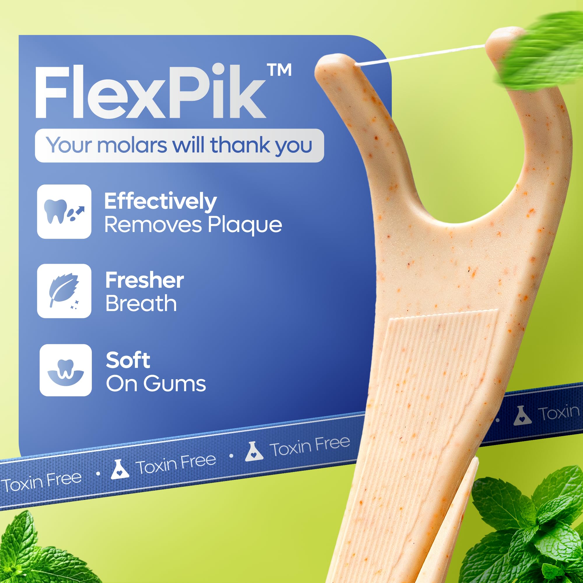 SmartLifeco Biologisch abbaubar* Abgewinkelte Zahnseide-Plektren – Dünnfaden-Zahnseide für Rückenzähne und Backenzähne, umweltfreundlicher Griff, Zahnstocher weich auf Zahnfleisch und Zähnen