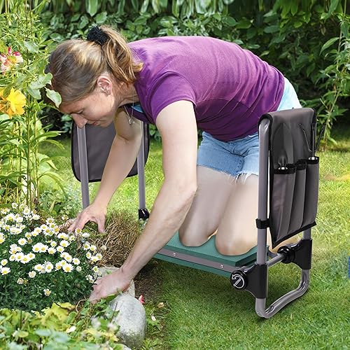Miniatura 8 de Rodillero y asiento de jardín con almohadilla de EVA suave, diseño de botón de presión, plegable y ligero, taburete de jardín con bolsa de