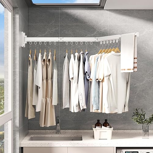 Miniatura 3 de Estante para ropa sucia montado en la pared, estante de secado de ropa, perchero de ropa, perchero de lavandería, estante de secado de lavandería,