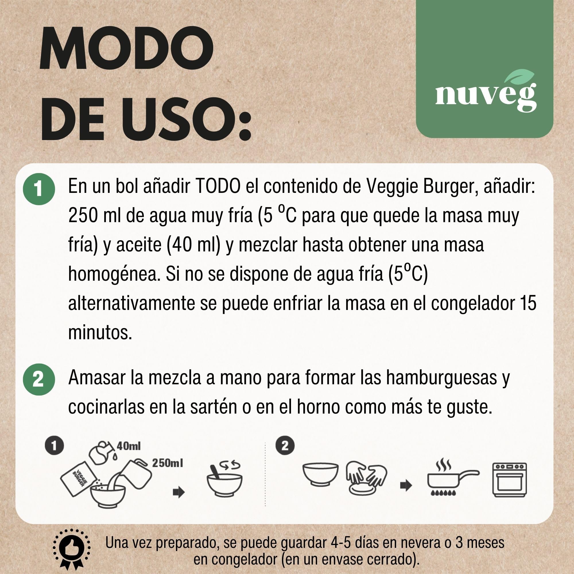 NUVEG Preparado Veggie para Hamburguesa Vegetal, Dieta Vegana y Vegetariana, Alto en Proteínas y Fibra, Sin Gluten y Sin Lactosa, Comida Preparada en Conserva, Fácil y Rápida, Pack 2, 270g