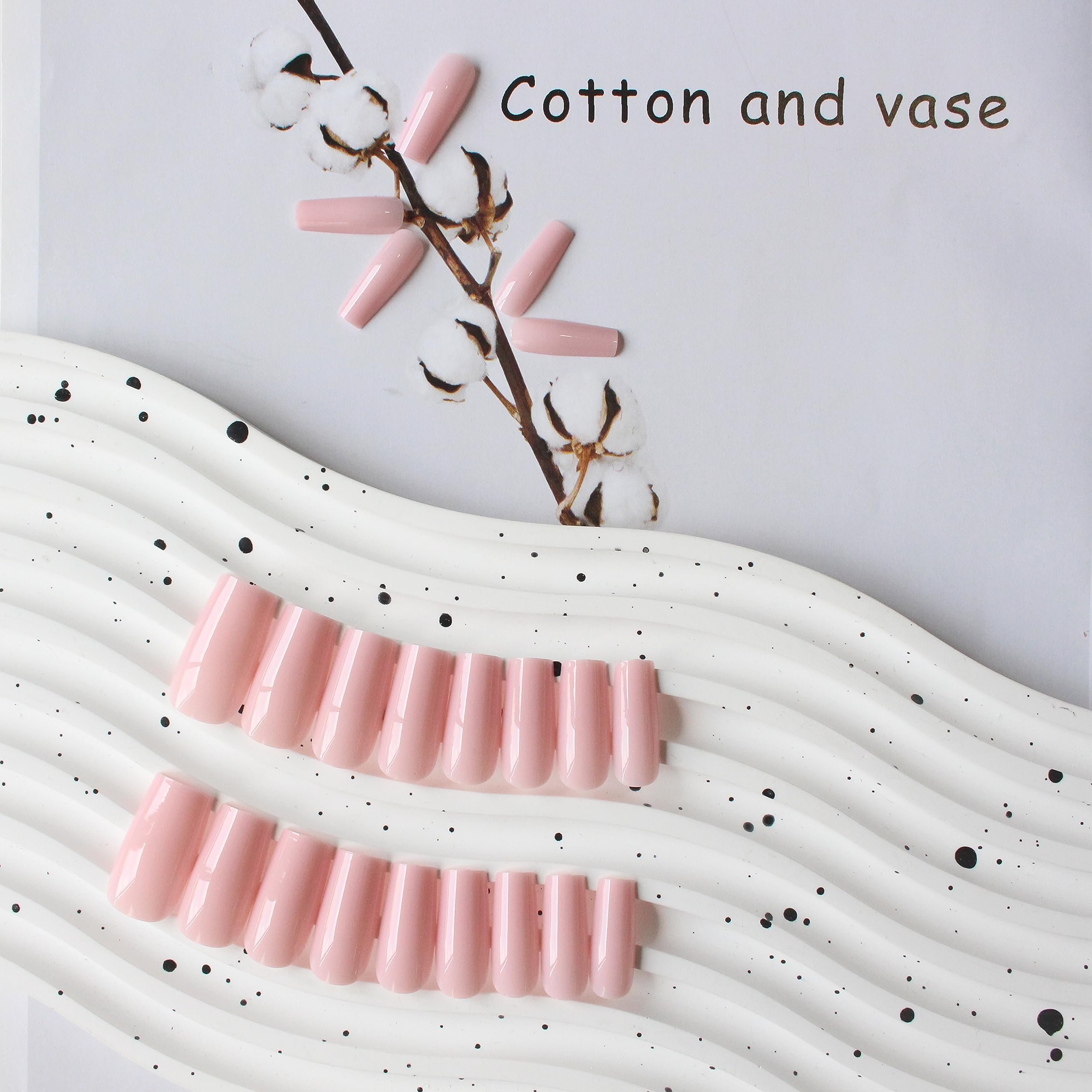 SXVME Light Pink Press on Nails Long Square, Pastel Pink False Nails Medium Coffin, Glossy Gel Fake Nails Press on - Image 4