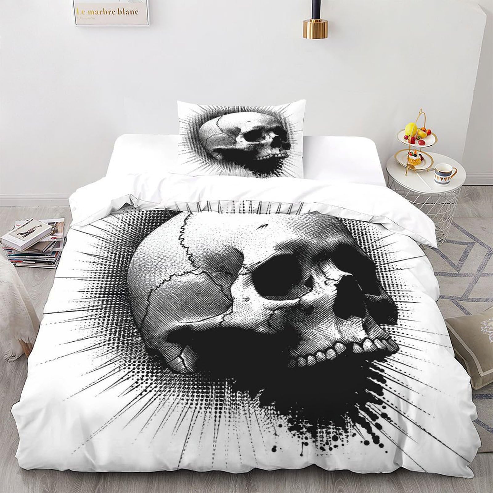 Taies d'oreiller et housse de couette skeleton gothique anti-plis lit 1 personne