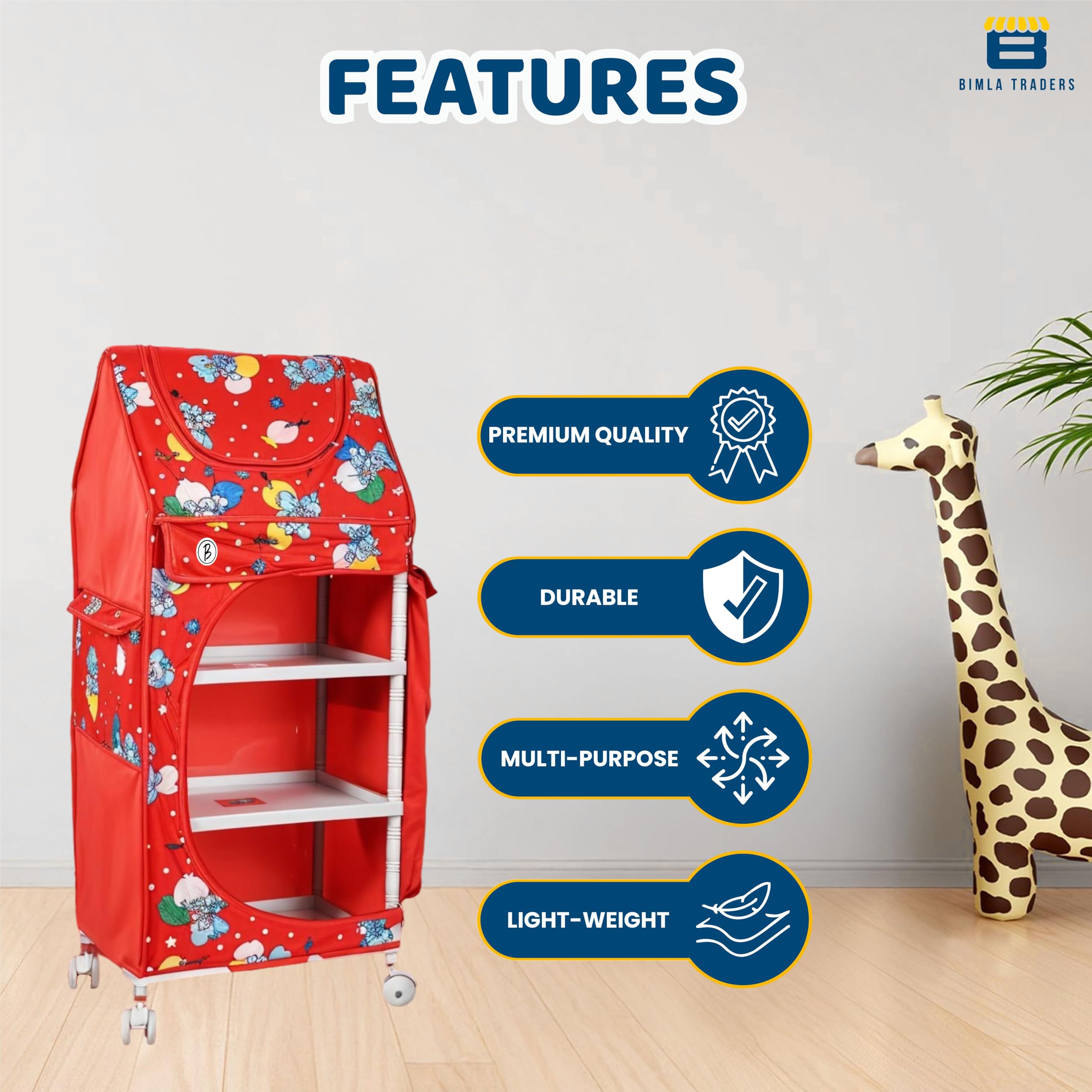 BTfash Kids Almirah β Lightweight, Collapsible Storage Organizer for Clothes, Books, Shoes & Toys | Multipurpose Baby Wardrobe (4 Tray_Red) 3