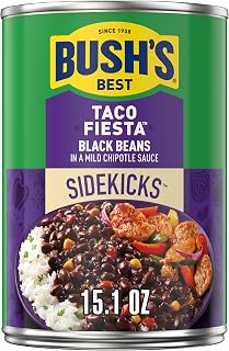 Bush's Best Taco Fiesta Black Beans 15.1 oz - Gluten Free, Low Fat, Protein & Fiber Rich Canned Beans for Tacos
