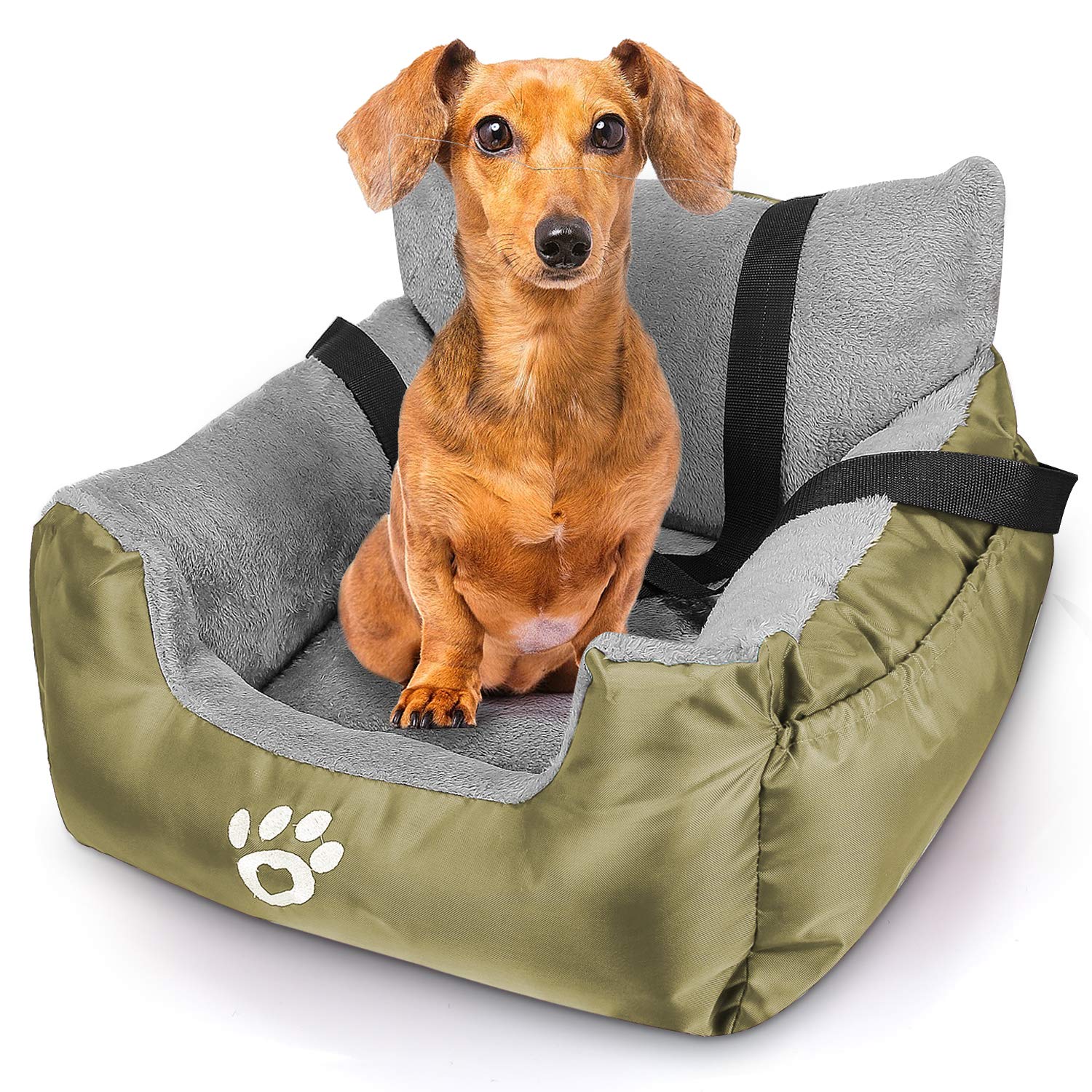 GoFirst Dog Car Seats for Small Dogs or Cats, Pet Booster Seat Travel Bed with Storage Pocket and Clip-On Safety Leash, Waterproof Warm Plush Dog Car Safety Seats,Black — view 12