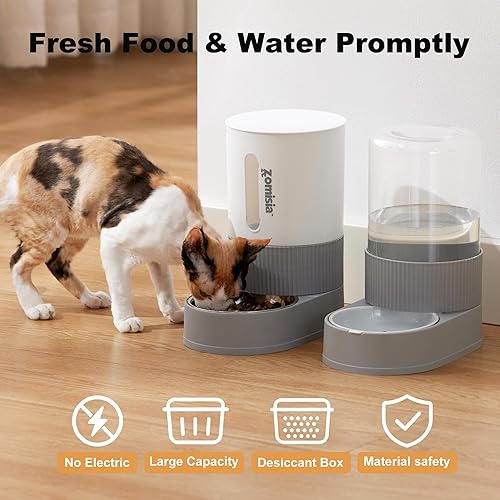 Miniatura 3 de Comedero automático para gatos y dispensador de agua, alimentador de alimentos y bebedero de gravedad para gatos con cuenco de acero inoxidable,
