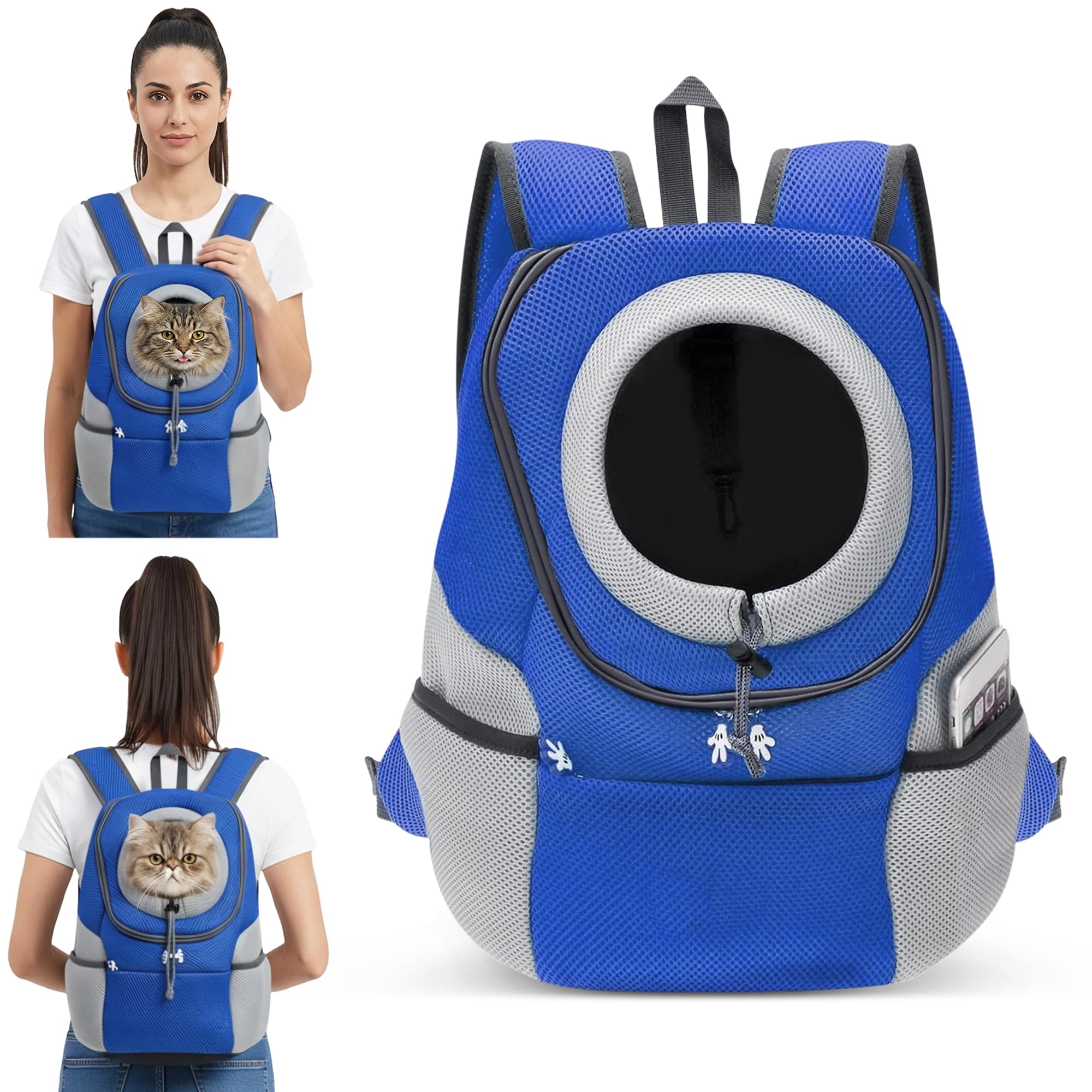 ALLSOPETS Zaino per Cani Trasportino per Piccoli Cani e Gatti Borsa da Viaggio Regolabile Blu Notte M