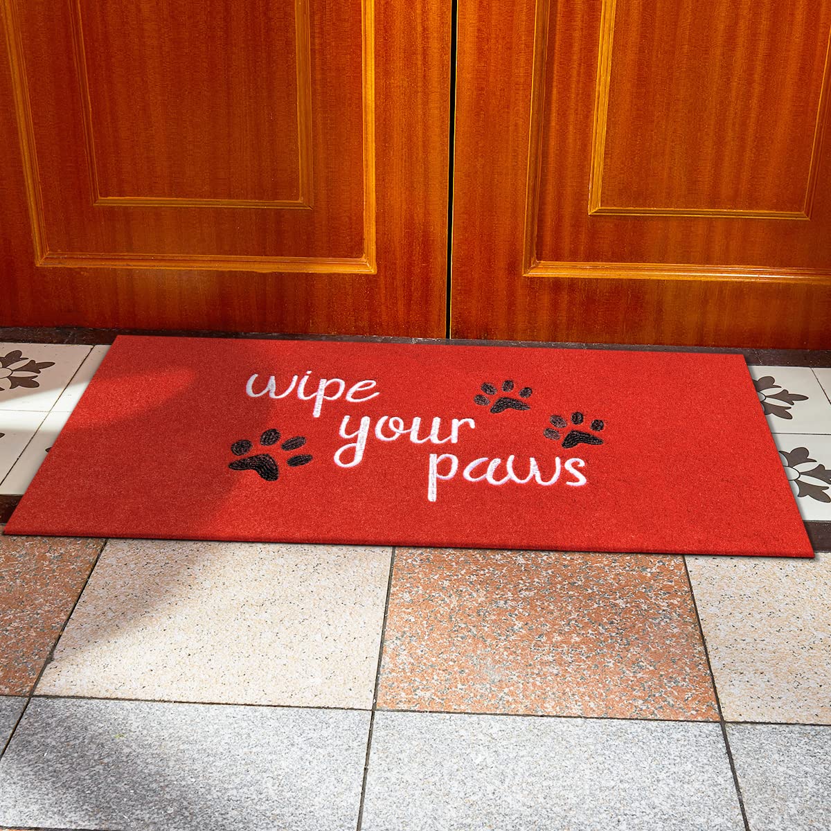 HLFMVWE Welcome Door Mats for Home Entrance Funny Doo rmats Wipe Your Paws Mat Welcome Mats for Front Door Non Slip Rubber Mat for Dog Doormat Red 120x 45 cm - Image 3