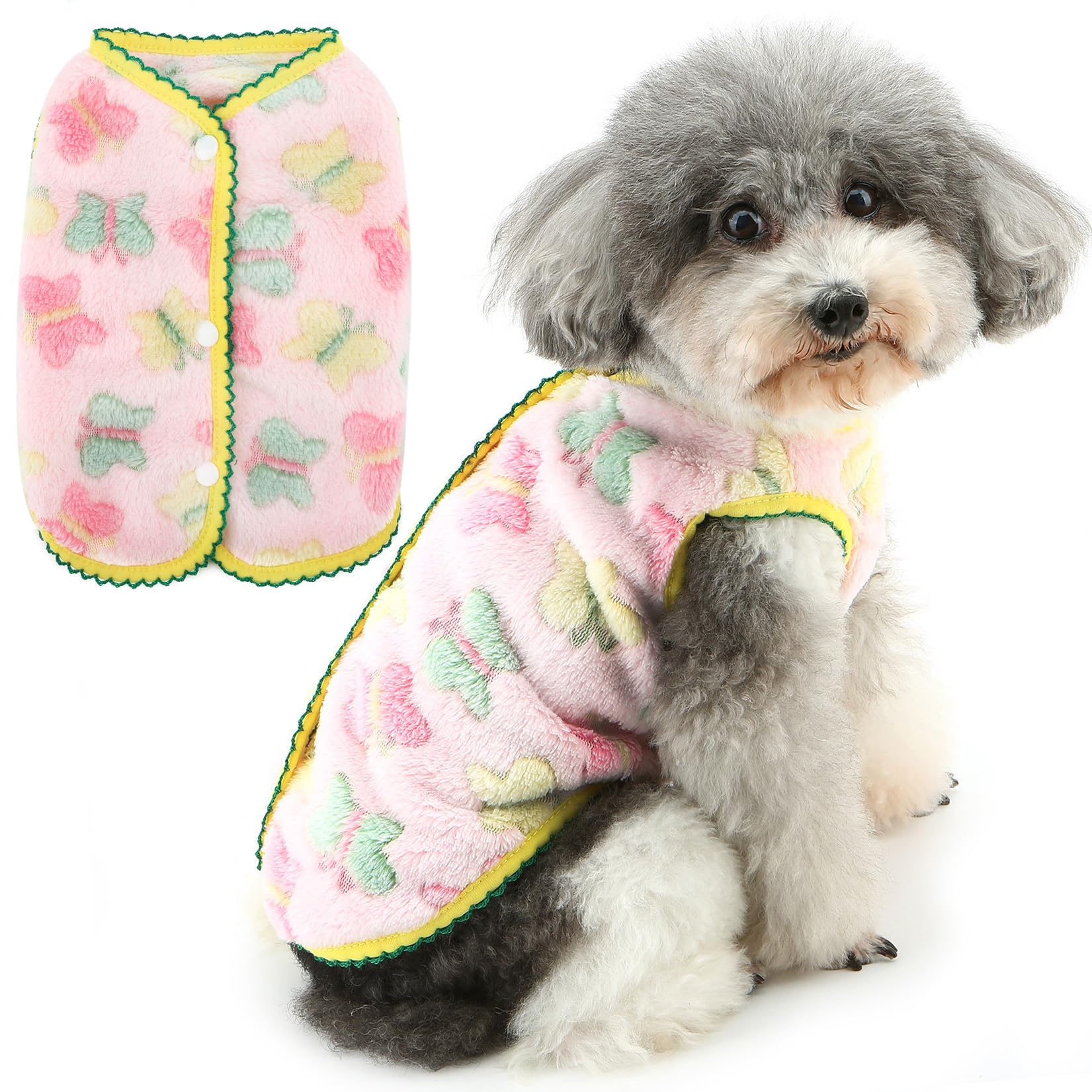 Zunea Fleece Dog Jumpers for Small Dogs Winter Fall Puppy Vest Jumper Cute Butterfly Pattern Jacket Soft Warm Sweater Clothes Cold Weather Small Breed Size Pet Apparel for Chihuahua Yorkie Pink S