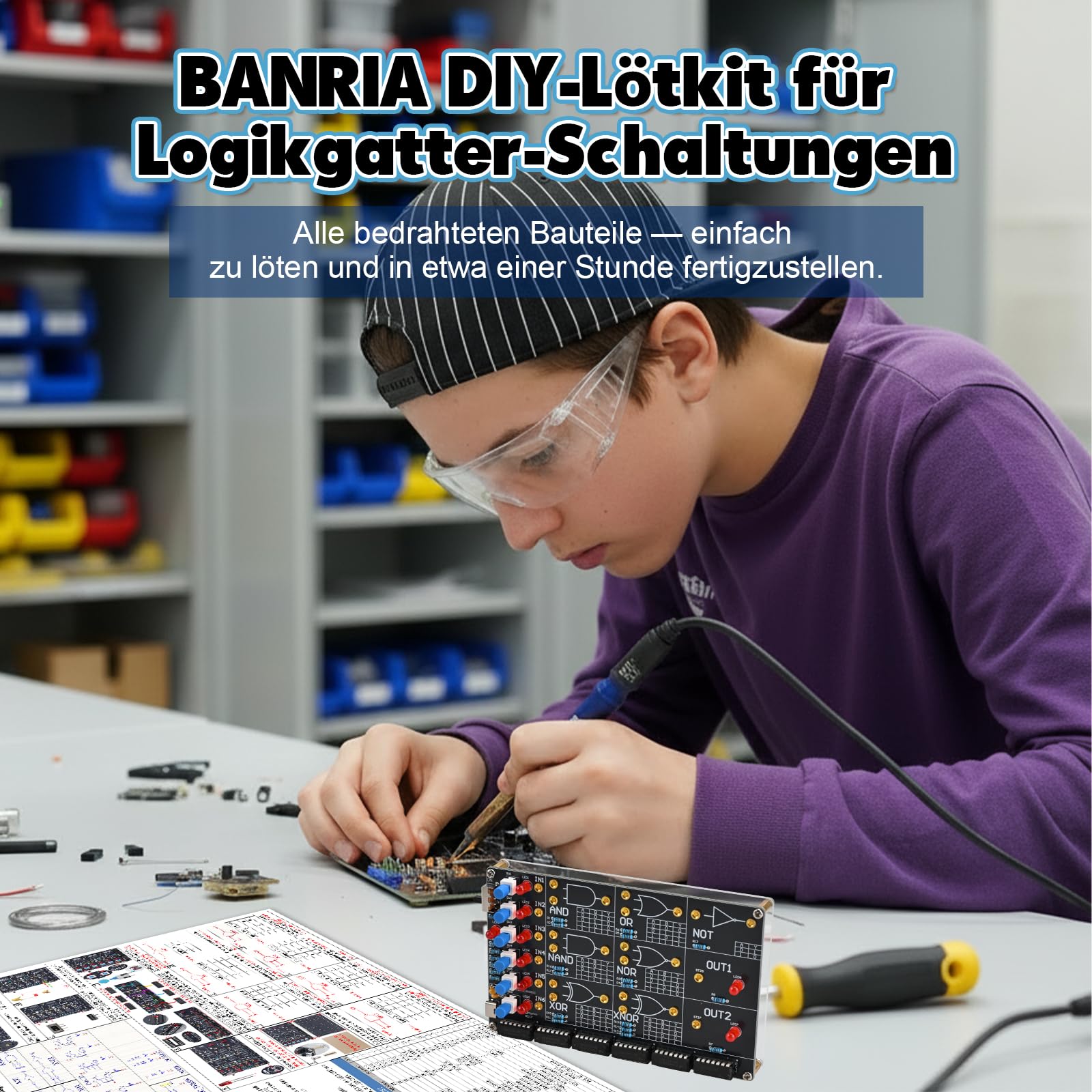 Kit de soldadura con indicador LED, juego de soldadura electrónica BANRIA para aprender a soldar con AND OR NO NAND NOR XNOR, circuitos lógicos digitales para estudiantes, escuelas, STEM