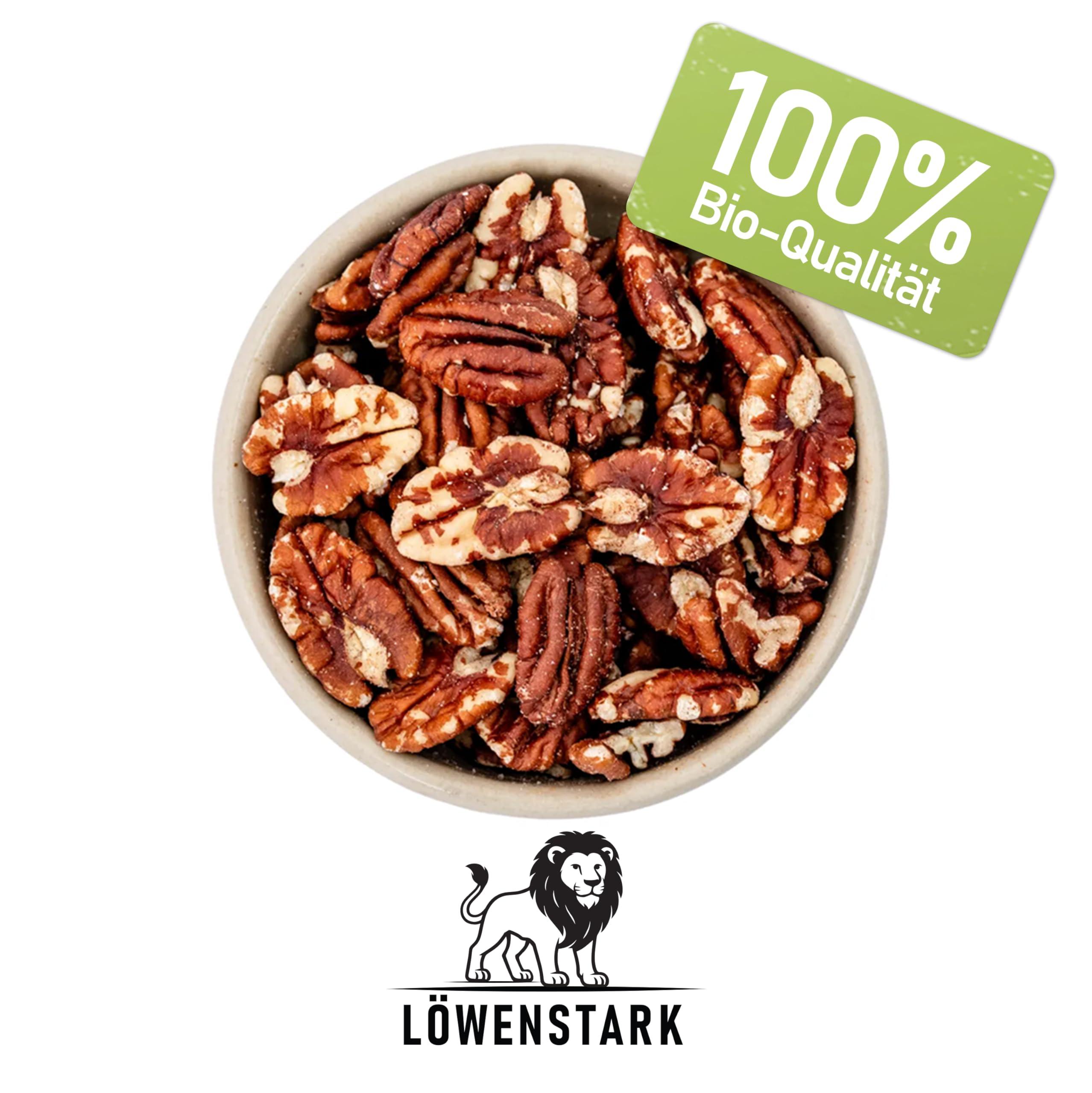 Löwenstark I Pekannusskerne BIO 1kg I Bio Pekannüsse mit süßlich-buttrigem Aroma I Knackige Bio- Pekan-Nusskerne, ideal zum Backen, für Müsli, Salate, Geflügel & Gemüse I Vegane Nüsse
