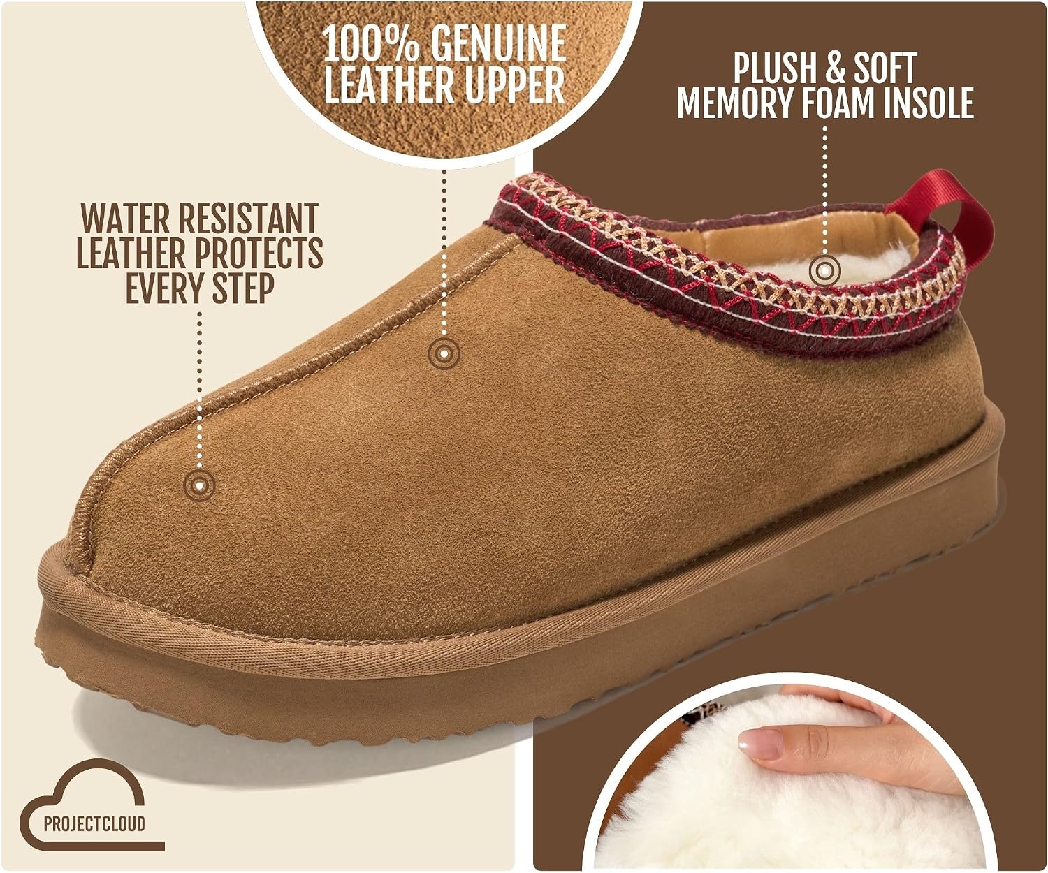 100% Genuine Leather Womens Slippers Fur-Lined Shearling Slippers for Women thumbnail