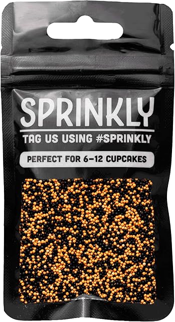 30g Edible Black and Orange 100s & 1000s Hundreds and Thousands Non Pareils 1.5mm Mini Sugar Balls Pearls Sprinkles Cup Fairy Cake Decorations Toppers Halloween Party Celebrations