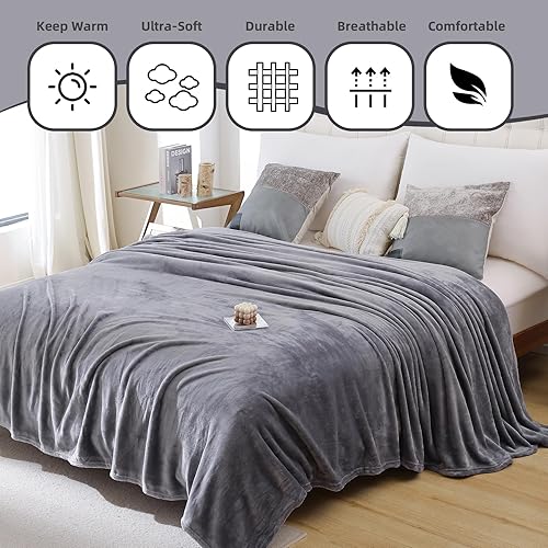 Miniatura 2 de Manta de forro polar suave de lujo de 10.58 ozm, mullida, acogedora, ligera, tamaño King para cama, manta de microfibra de doble cepillado para