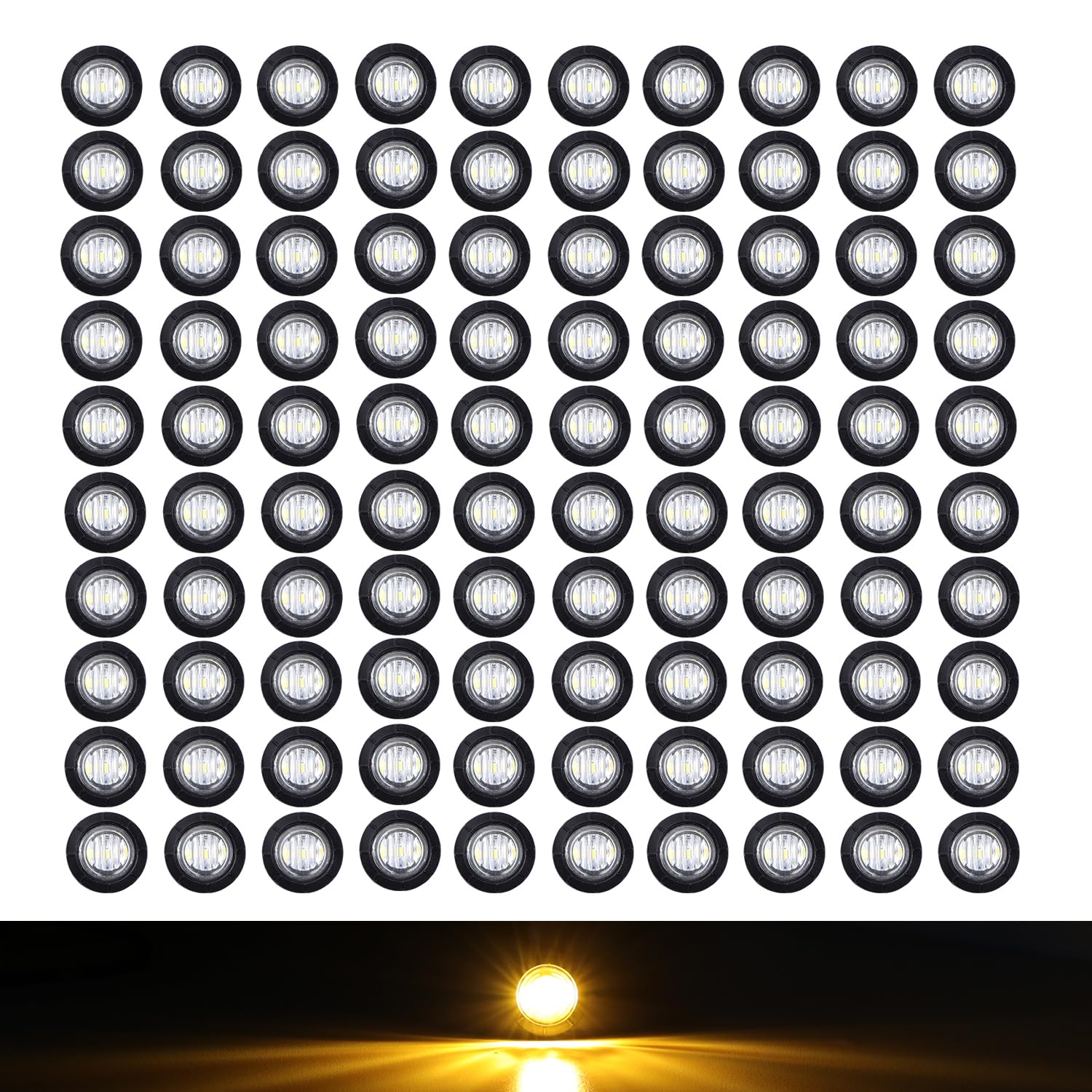 Sponsored Ad - TMH 3/4 Inch (Pack of 100) Mount Clear Lens Amber LED Clearance Button Marker lights Side LED marker lights with Rubber for Trailer Truck RV Car Bus Van 12V DC