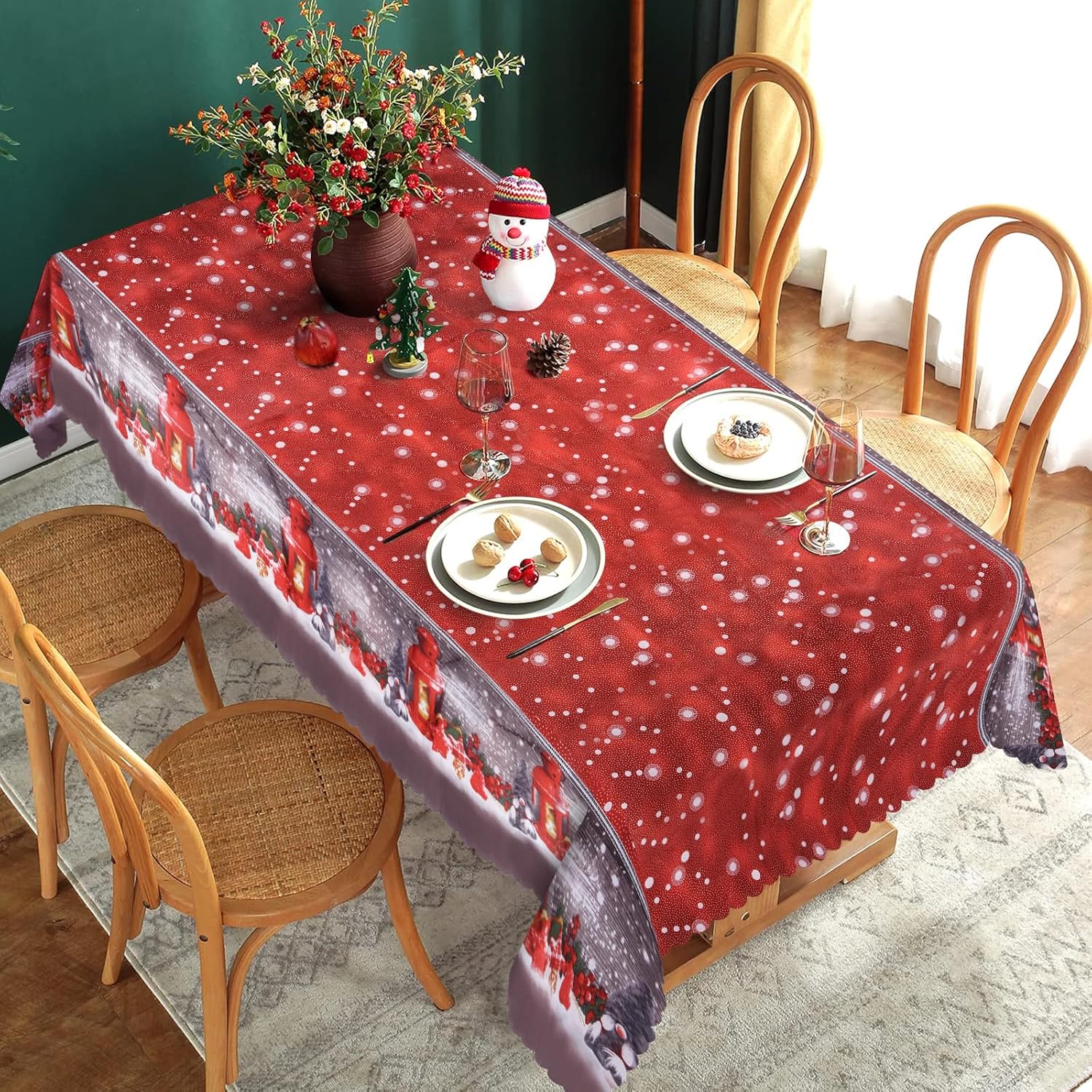 YUDAEE Christmas Table Cloth Rectangular 70 x 59 Inch Red Christmas