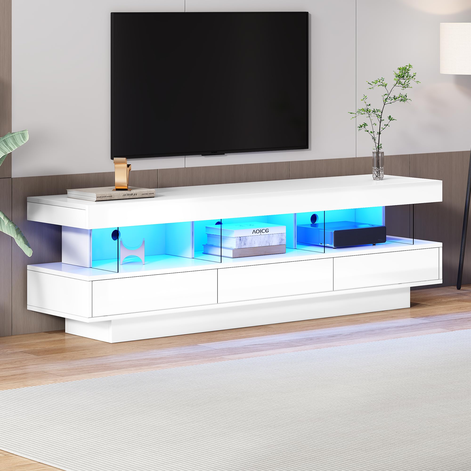 Stand TV 70 Pollici con Luce LED e 3 Mensole - Dettaglio