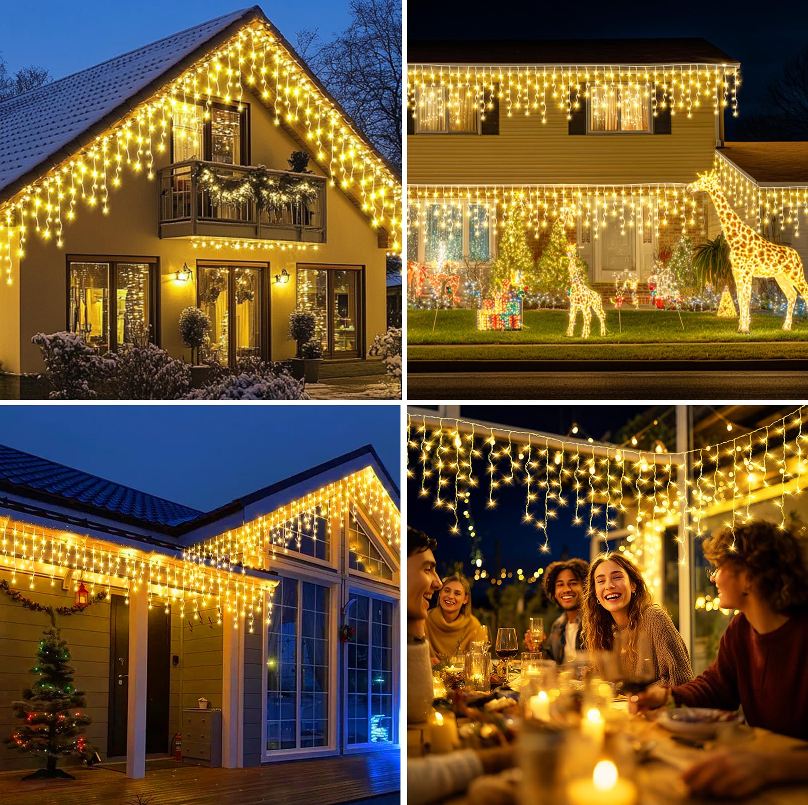 Solari Tenda Luminosa Esterno [20m + 5m], 660LEDs Luci Natale Esterno con 2500mAh Pannello Solare,Collegabili,8 Modalità,Luminosità Regolabile,IP65 Luci Natale Esterno Cascata [Bianco Caldo]