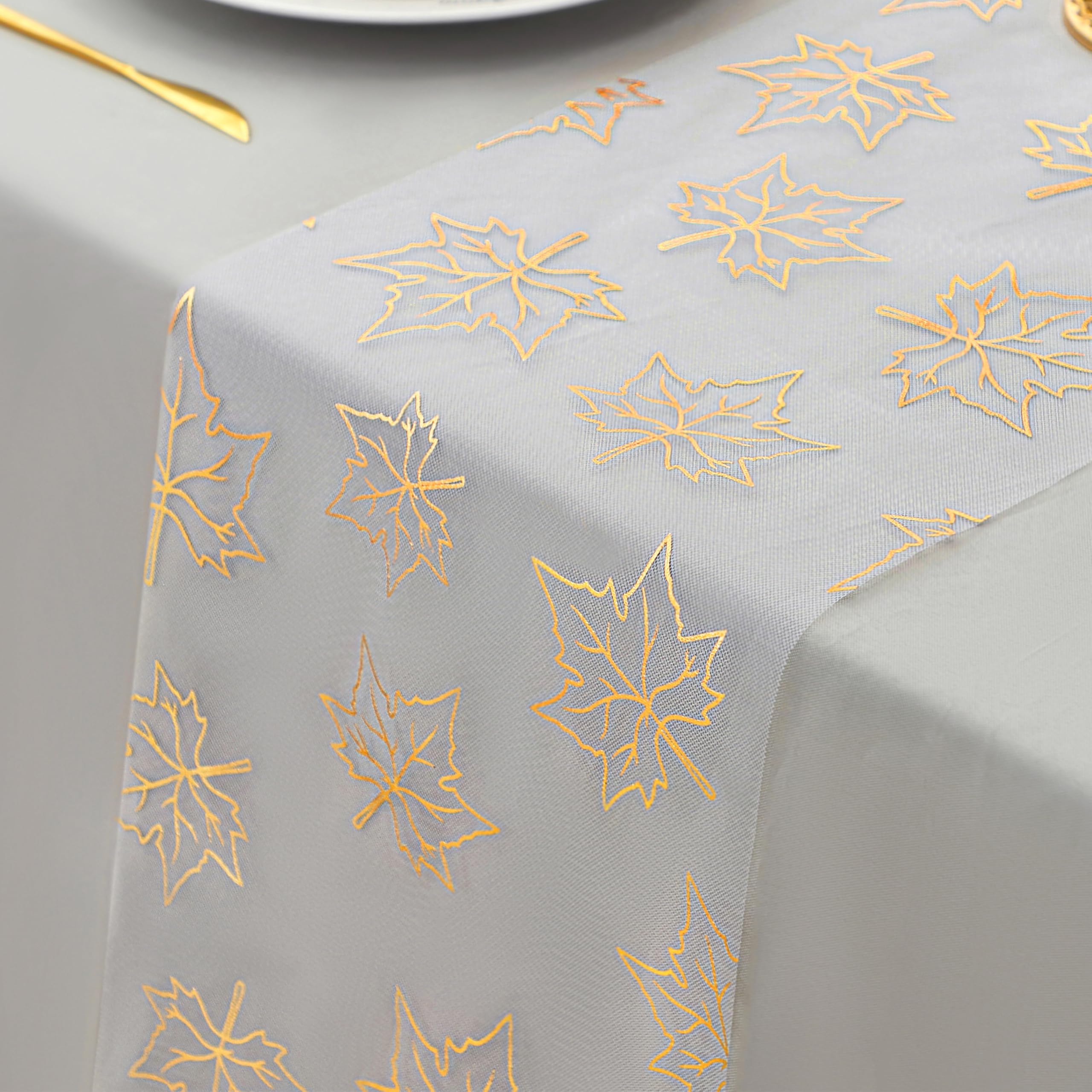 Snowkingdom 2 Pcs Gold Table Runner, Gold Maple Leaves Fall Thanksgiving Table Decorations for Autumn Harvest Sequin Glitter Lightweight White Thin Mesh Sparkle Farmhouse Dining Party Decor 108 Inch