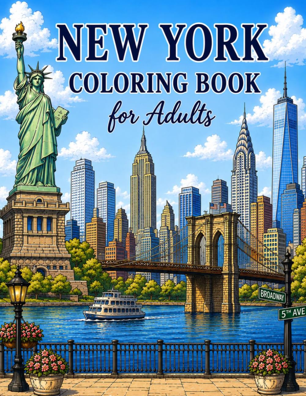 New York Coloring Book for Adults: 40 Relaxing Designs Featuring NYC Landmarks, Neighborhoods & City Life