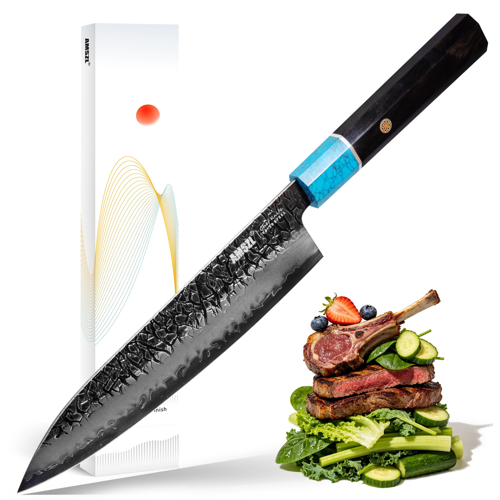 8 Inch Gyuto Chef Knife, VG10 Japanese Steel, Octagonal Ebony Handle — Amazon image 10