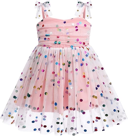 IMEKIS Toddler Baby Girl Birthday Princess Dress Shiny Confetti Boho Rainbow Cake Smash Photo Shoot Outfit for 1-6T
