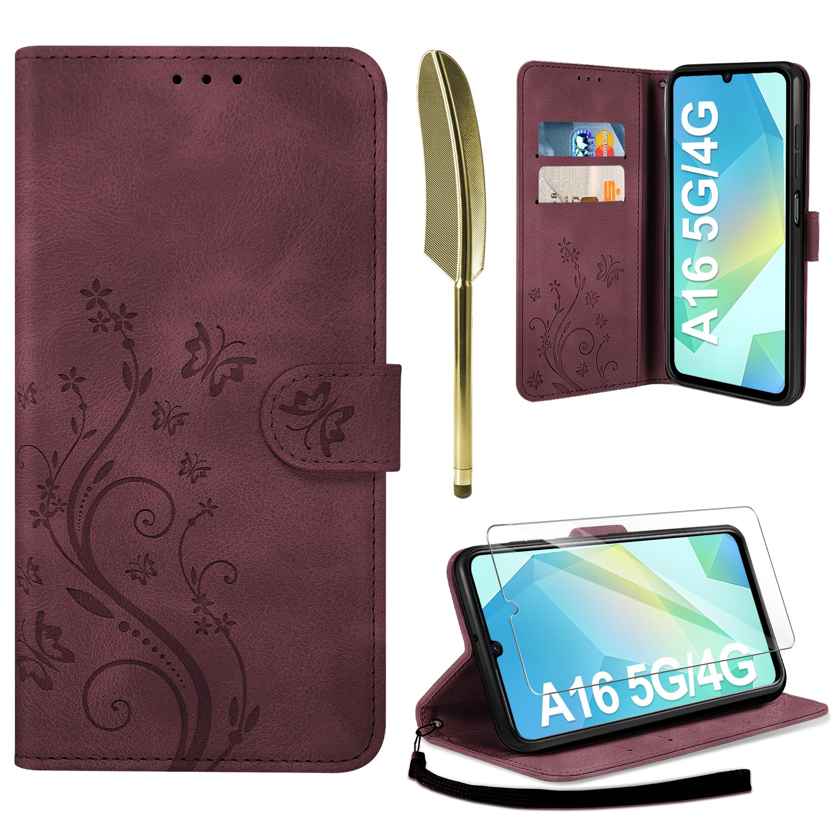 AROYI Lederhülle Kompatibel mit Samsung Galaxy A37 5G Hülle und Schutzfolie, Flip Wallet Handyhülle PU Leder Case Kartensteckplätzen Schutzhülle Kompatibel mit Samsung Galaxy A37 5G Dunkel Blau