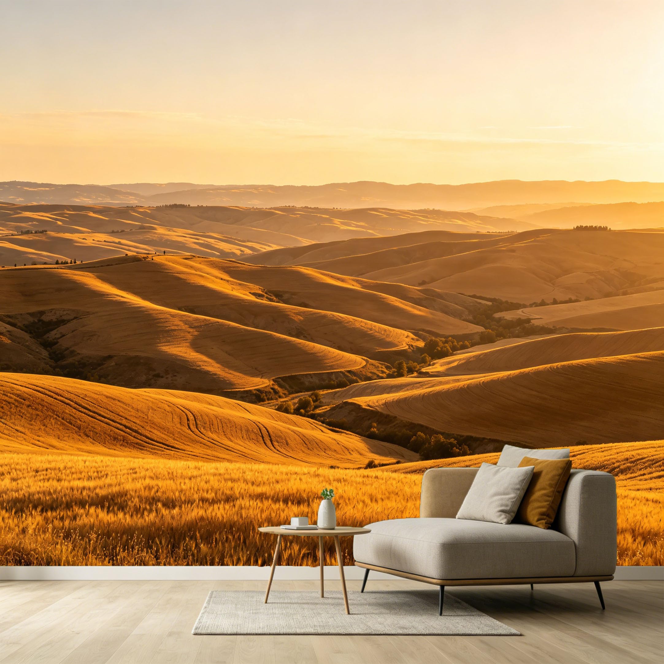 Custom Size Wall Murals Golden Wheat Field Landscape Tuscany Farmhouse Sunset Rolling Hills SelfAdhesive Wall Fabric Removable Large Wallpaper for Photo Living Room