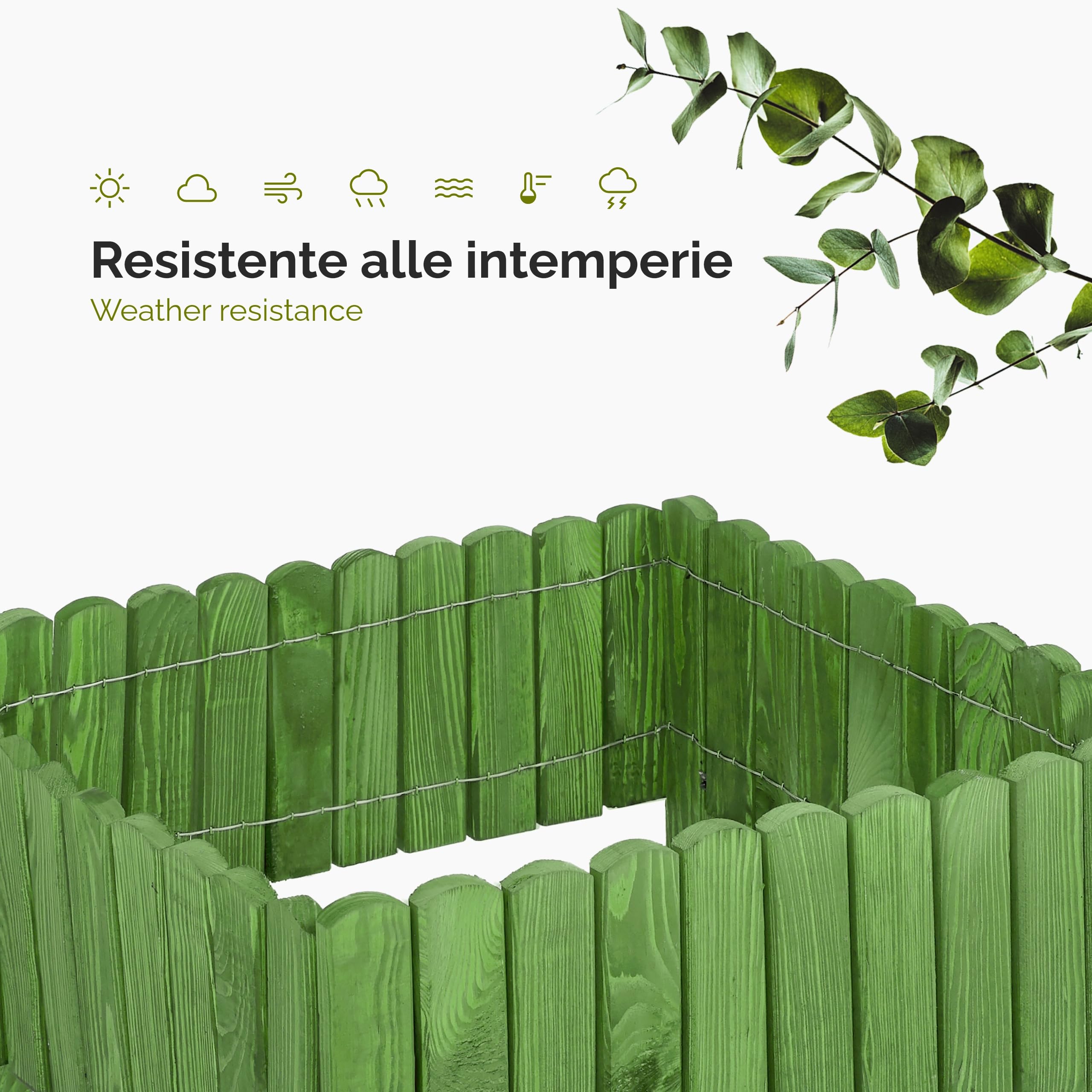 Garronda bordatura giardino bordura per aiuola staccionata in legno per giardino cordolo per aiuole Rollborder Recinzione Bassa Aiuola Lunghezza: 200 cm GD-0106 (Verde scuro, Altezza: 8 cm)