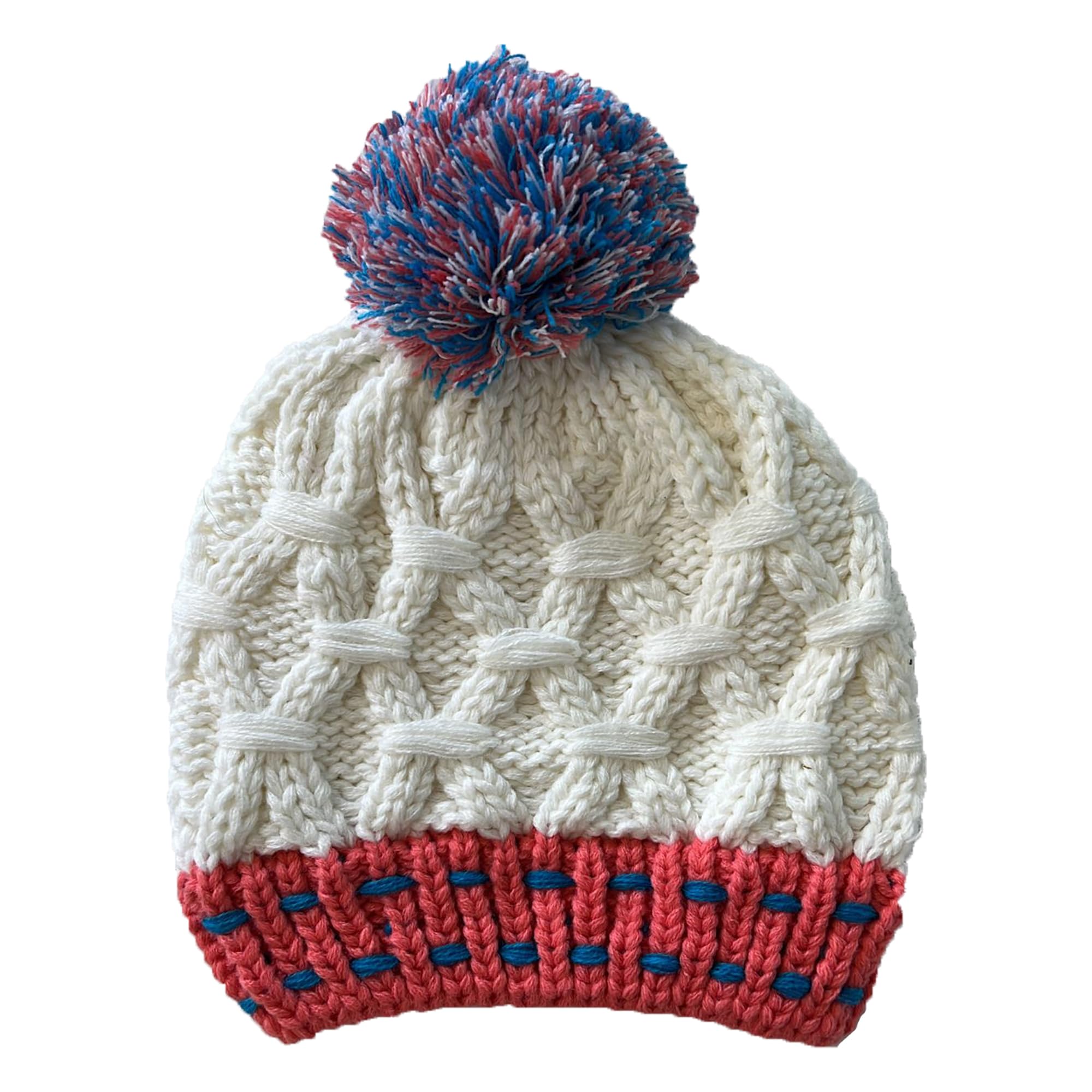 Heatwave Rio Womens Chunky Knit Bobble Hat Designer Beanie Pom Pom Hats Winter Ski Stylish Warm Perfect Headwear for Cold Weather Outdoor Activities, White