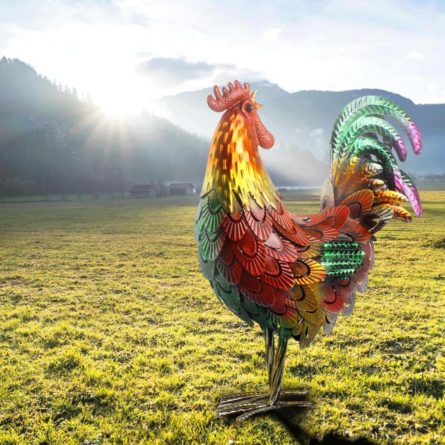 Décoration Extérieure Coq En Métal – Résistante Aux Intempéries – Pour Jardin, Terrasse, Cour – Blanc