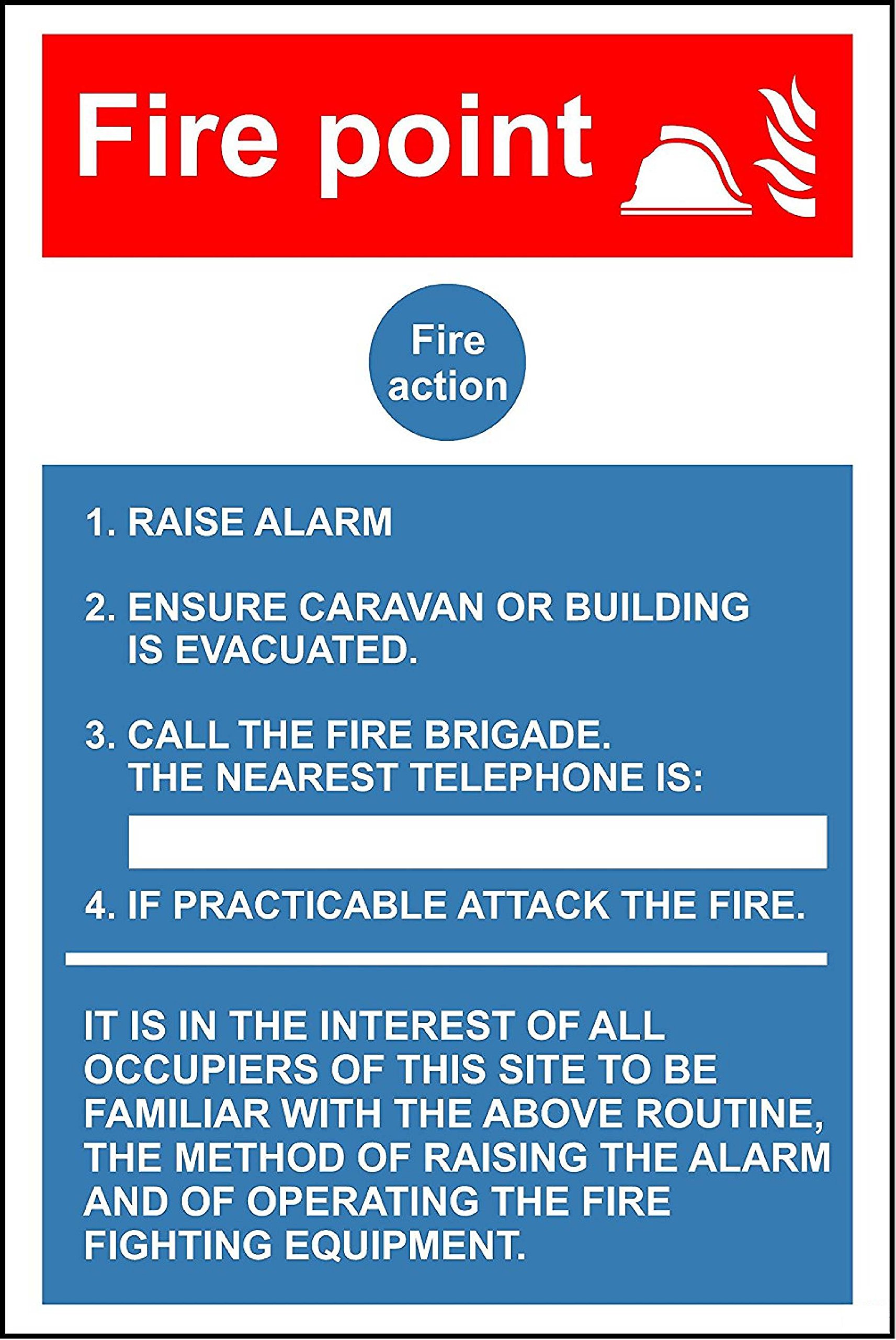 Fire action Fire point fire action safety sign - 3mm Aluminium sign 400mm x 300mm