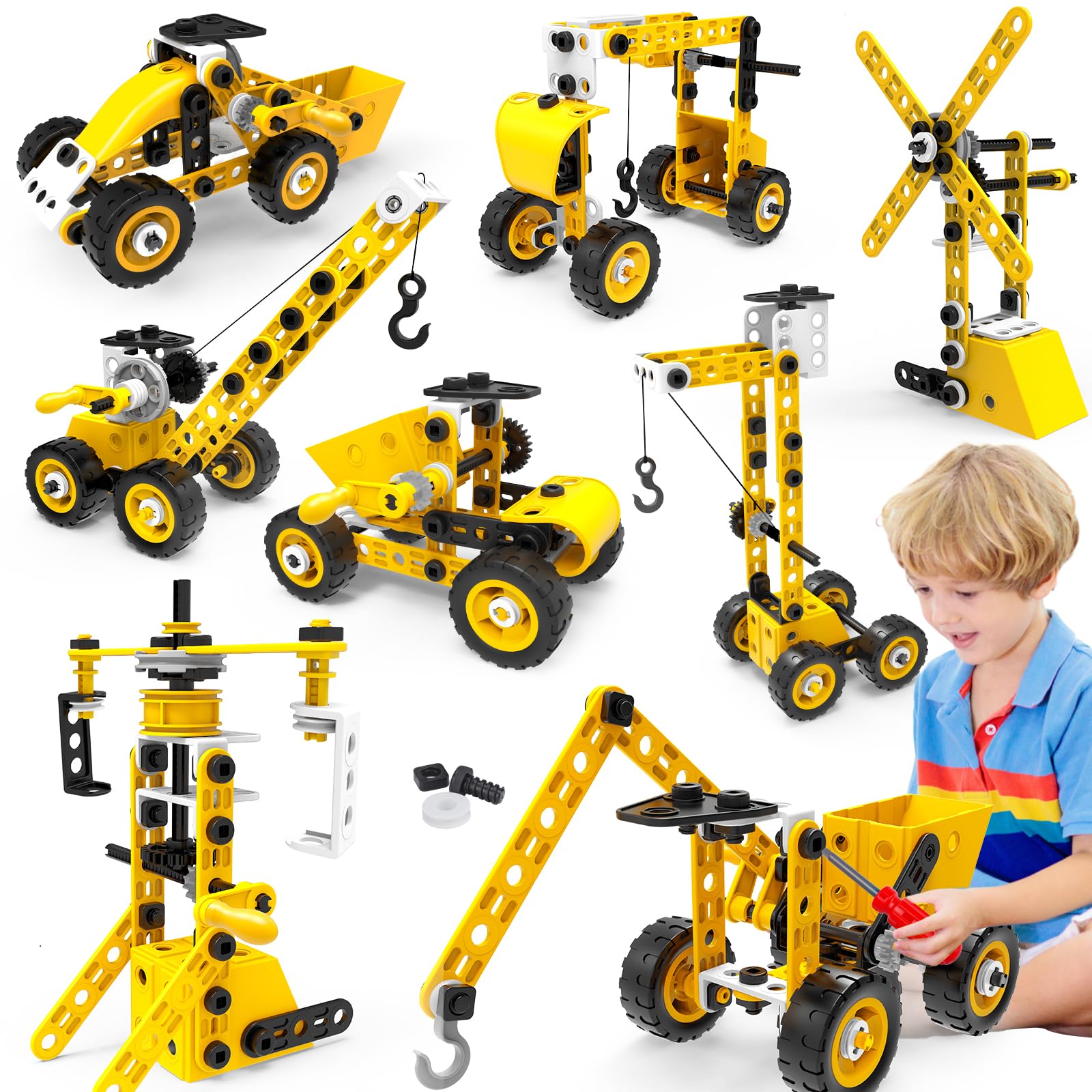 8 in 1 STEM Building Toys for 5 6 7 8 9 +Year Old Boy Girl Stem Project Activities Kits for Kids 5-7 6-8 Educational Autism Robotic Toy Learning Game Engineering Construction Set Easter Treat Gifts