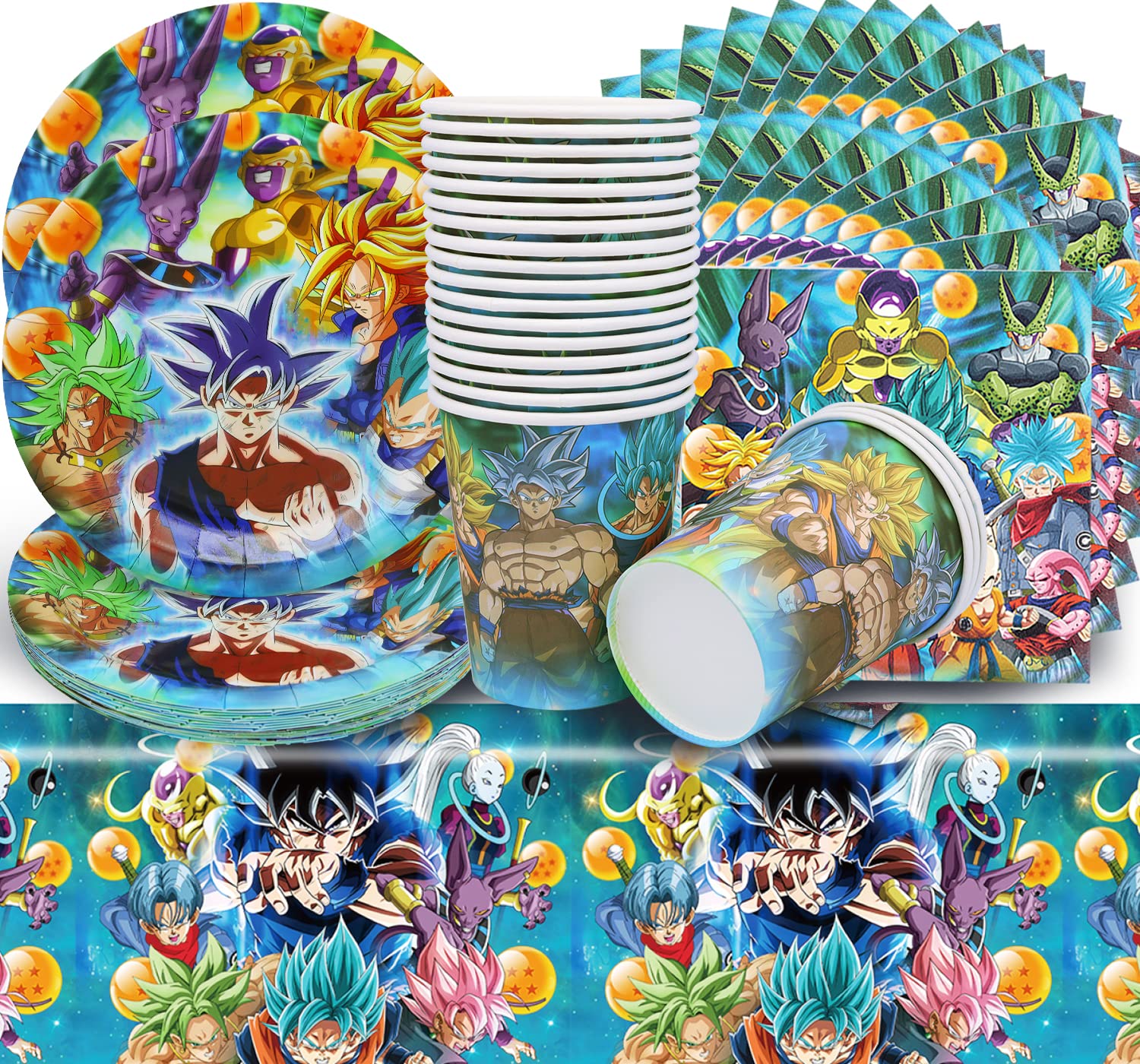 Doyomtoy Birthday Decoration, 61 Piece Party Tableware Set, Birthday Party Set, Birthday Plates Cups Napkins Birthday for Children Party Birthday Decoration