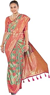 MANOHARI Women's Trendy Banarasi Woven Saree with Heavy Jacquard Work, Elegant Design, Silk Saree with Maching Lace Border...