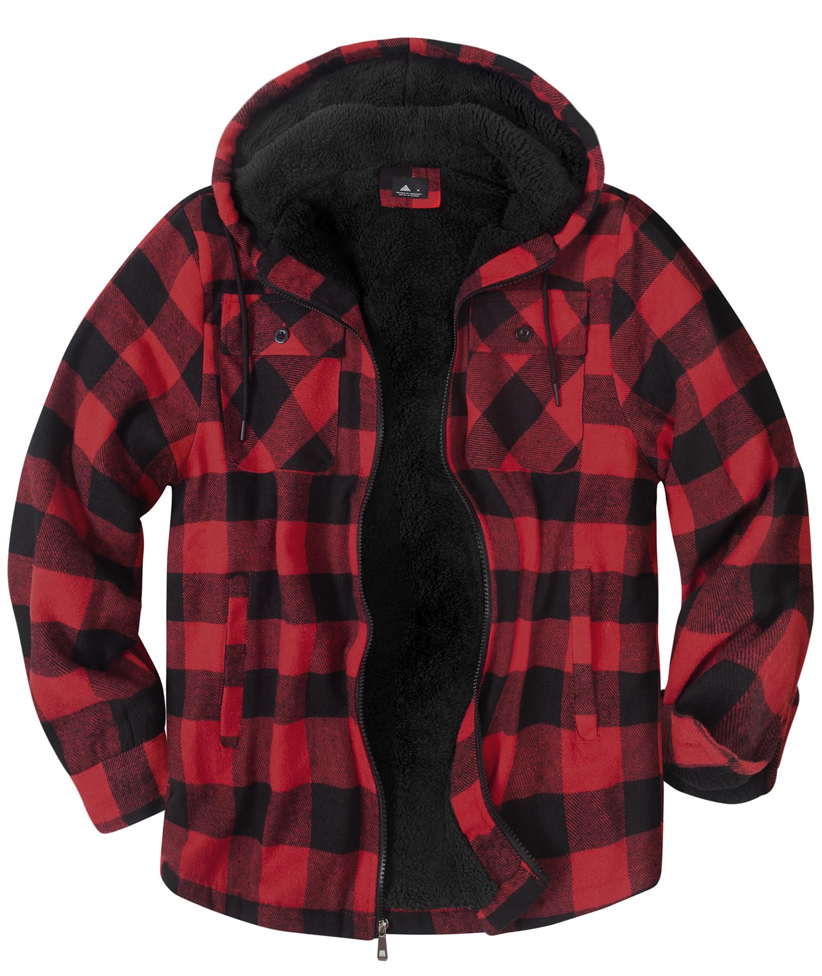 ZITY Men's Fleece Flannel Jacket Full Zip Plaid Lumberjack Sherpa Lined Hoodies Winter Warm Coat