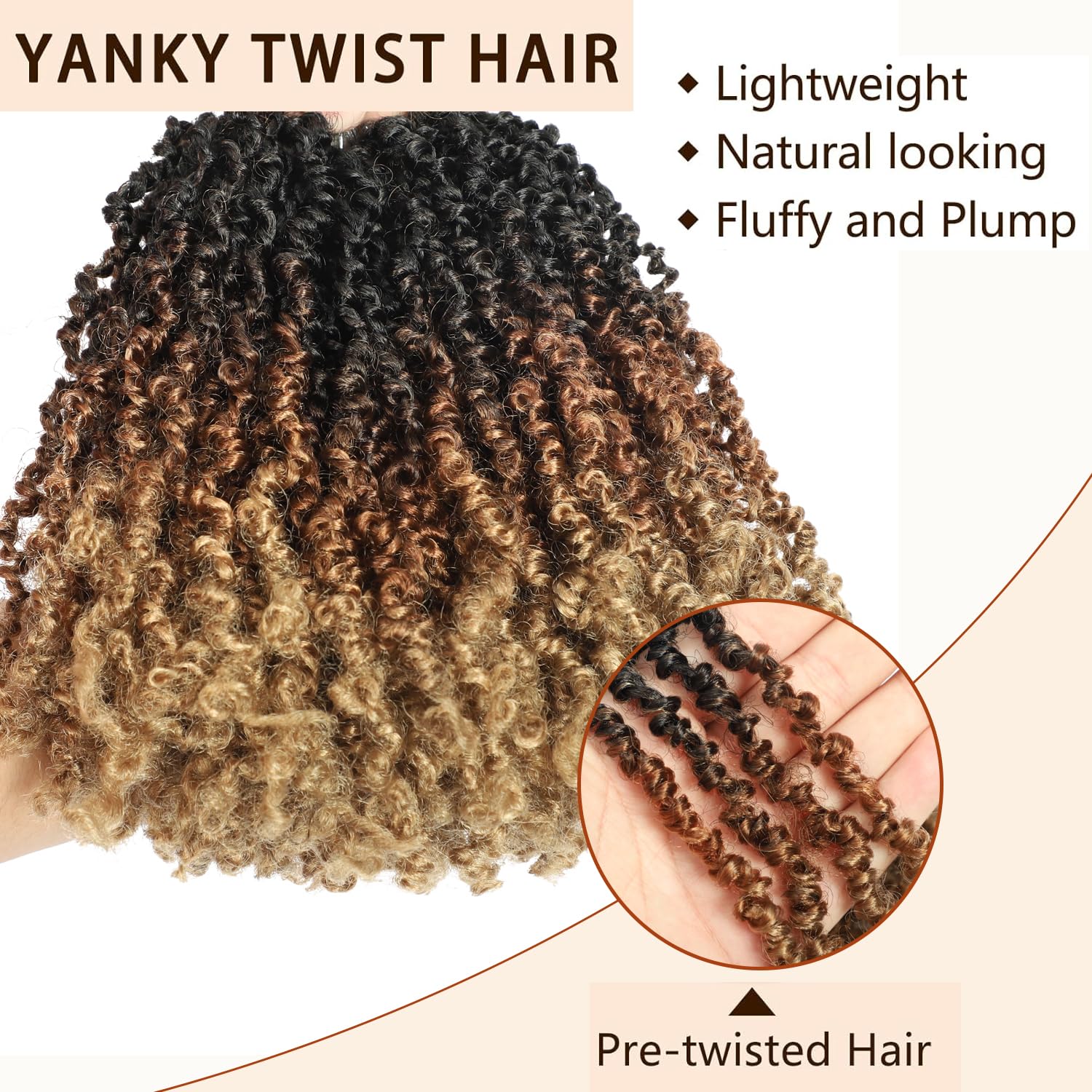 Yanky Twist 10 Packs Senegalese Crochet Braids Pre-Twisted Natural Black 8-Inch OT30/27 (3 Tones Ombre Brown) - Image 4