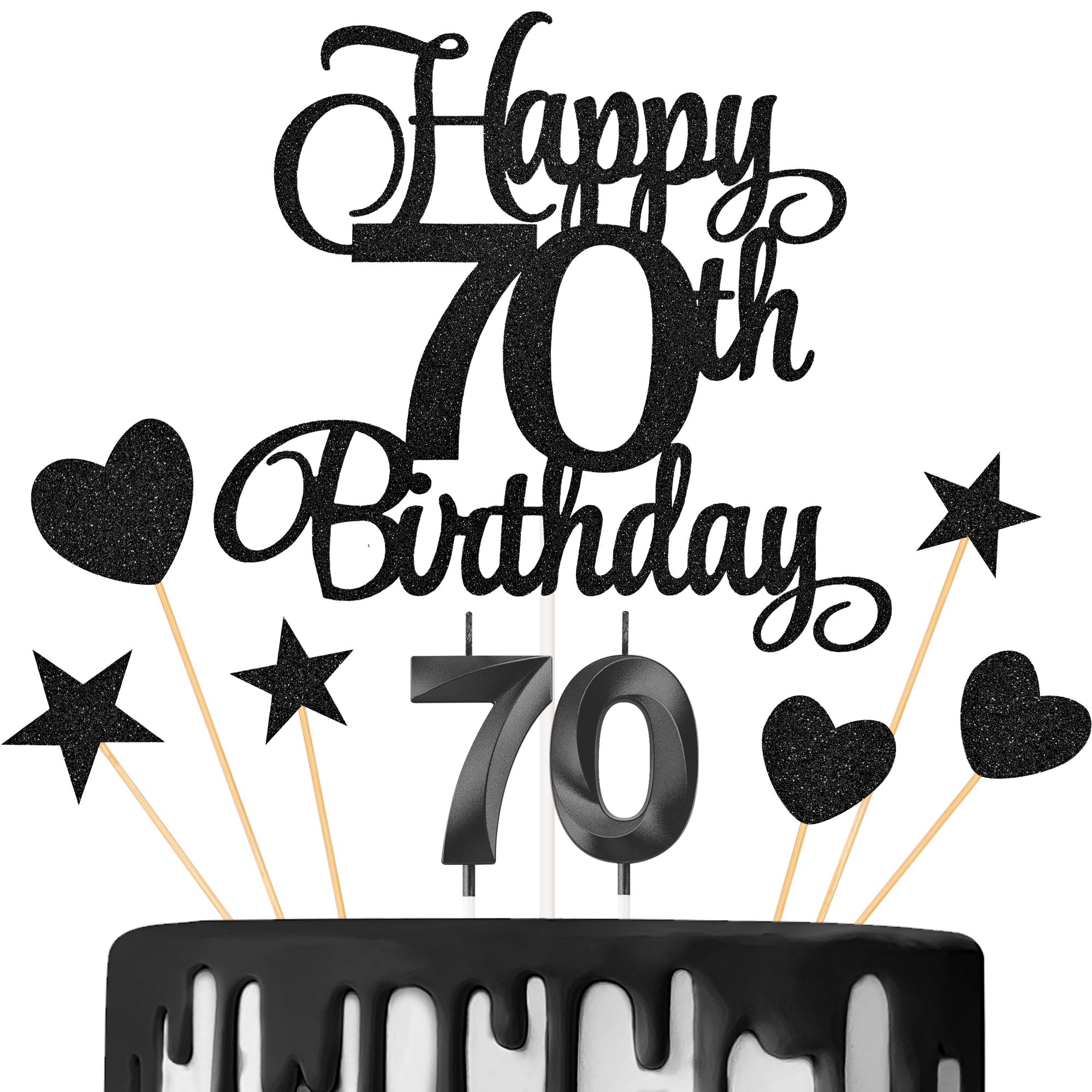 Lecferrarc 70th Birthday Cake Decorations, 70th Birthday Candles Cake Numeral Candles and Glitter Happy 70th Birthday Cake Toppers Set for Birthday