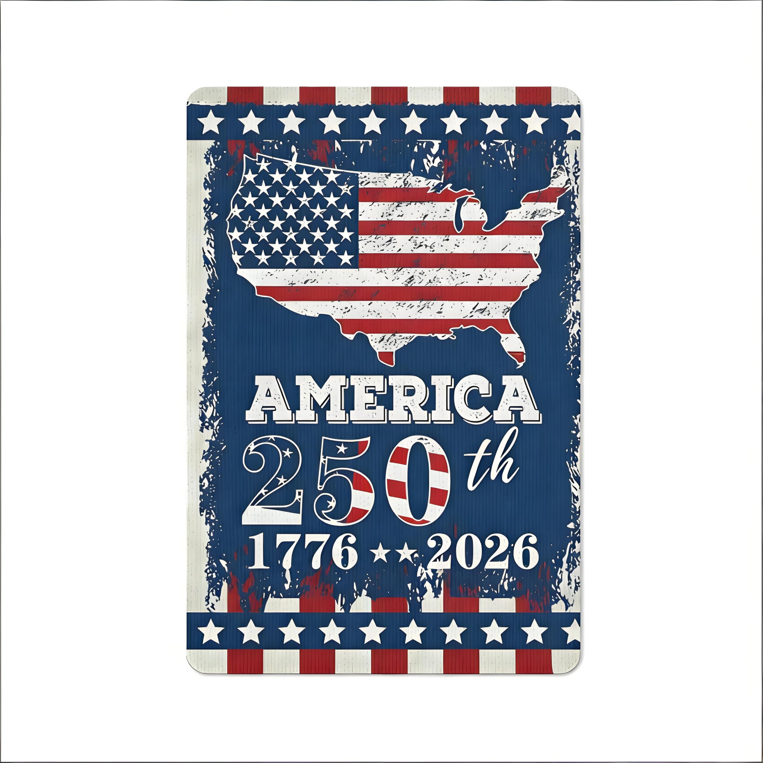peiyeety Metal Tin Sign America 250th 1776 2026 Decorative Wall Art Vintage Patriotic Map Flag Print for Indoor Outdoor Home Kitchen Bar Coffee Shop Farmhouse Garage Bedroom Living Room 12x16 Inch