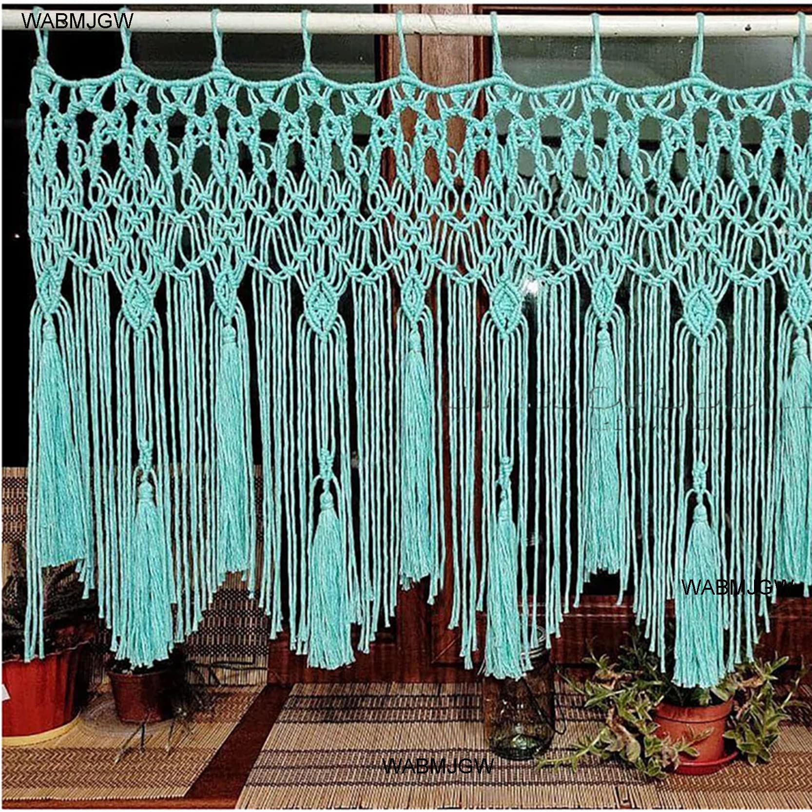 Makramee Wandbehang großer Boho-Webteppich, Art-Baumwollseil-Makramee Vorhang für Schlafzimmer, handgefertigter gewebter Wandteppich, Heimdekoration, 4 Farben,Royal blue-140 x 60 cm