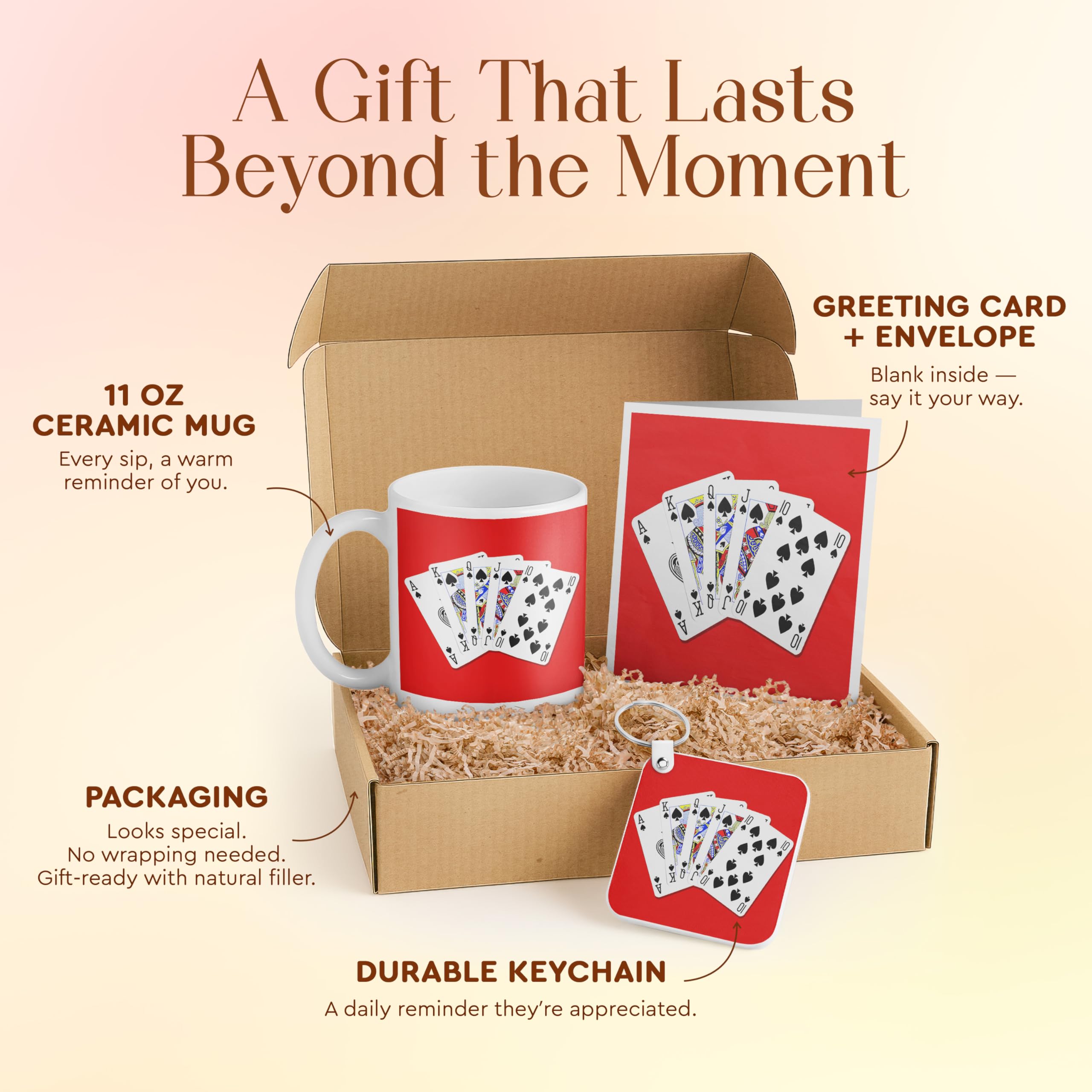 3dRose Poker Gift Set for Card Players – Includes Mug, Keychain, and Red Playing Cards – Ideal Birthday Gift for Poker Enthusiasts and Game Night