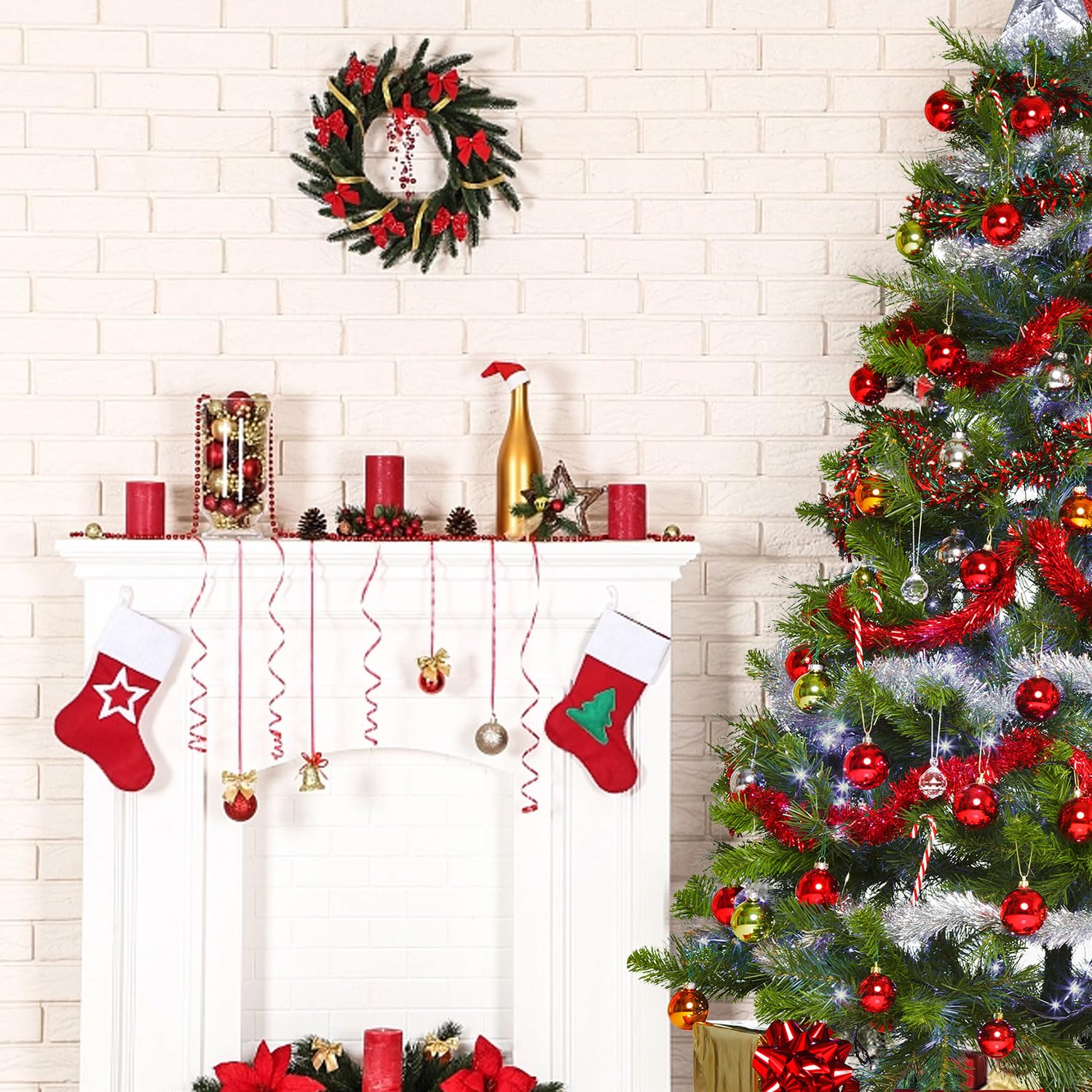 JSRHEEM 3 stuks kerstslinger, 2M kerstlametta slinger, metallic glanzende hangende decoratie voor kerstboom, krans, bruiloft, feest, groen