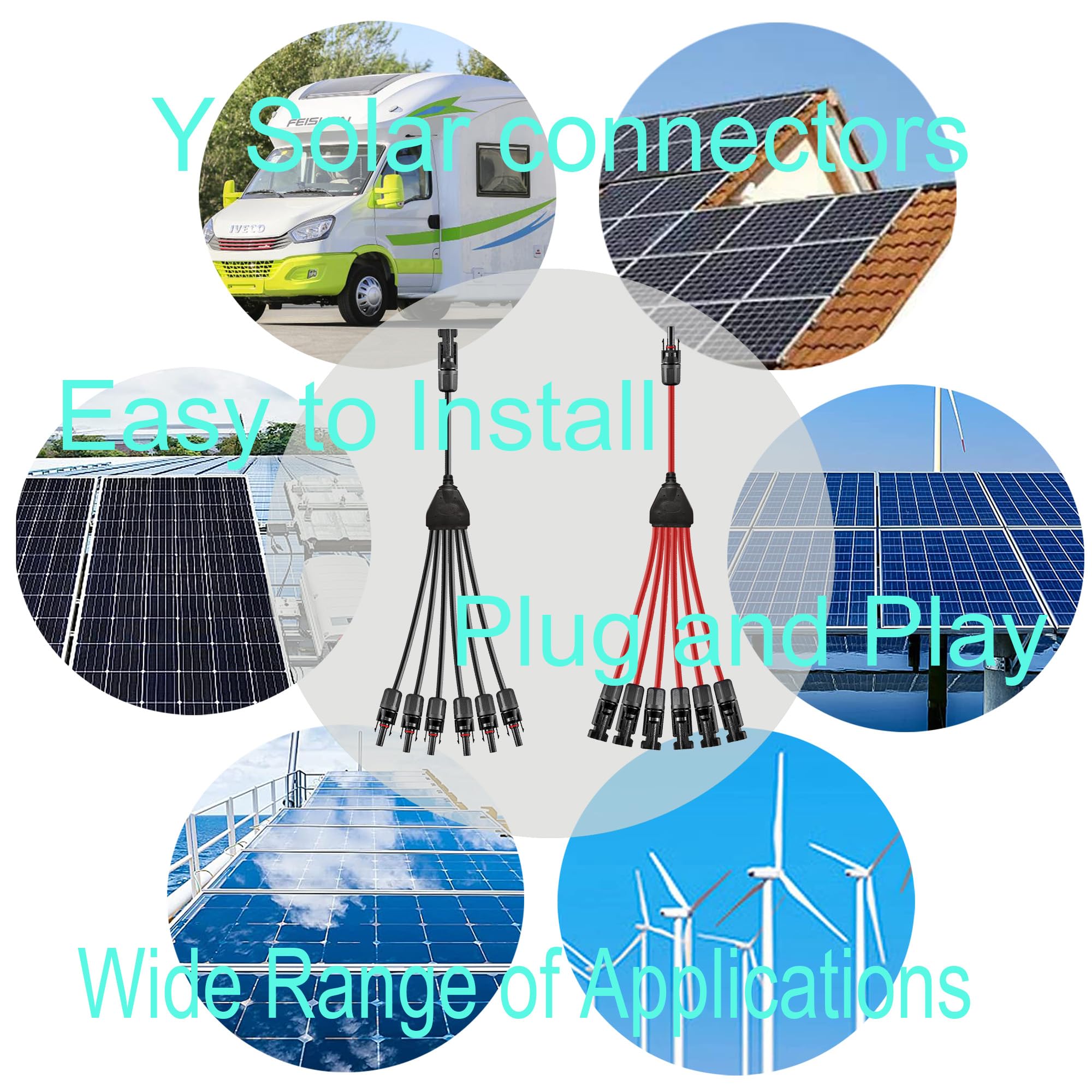 Câble solaire WOODGUILIN Répartiteur Y,1à6câble Y panneau solaire 6 mm² Câble solaire connecteur Y Câble photovoltaïque connecteur Y,1Y6 connecteur 1 paire pour panneau solaire.(Y solaire 1-6)