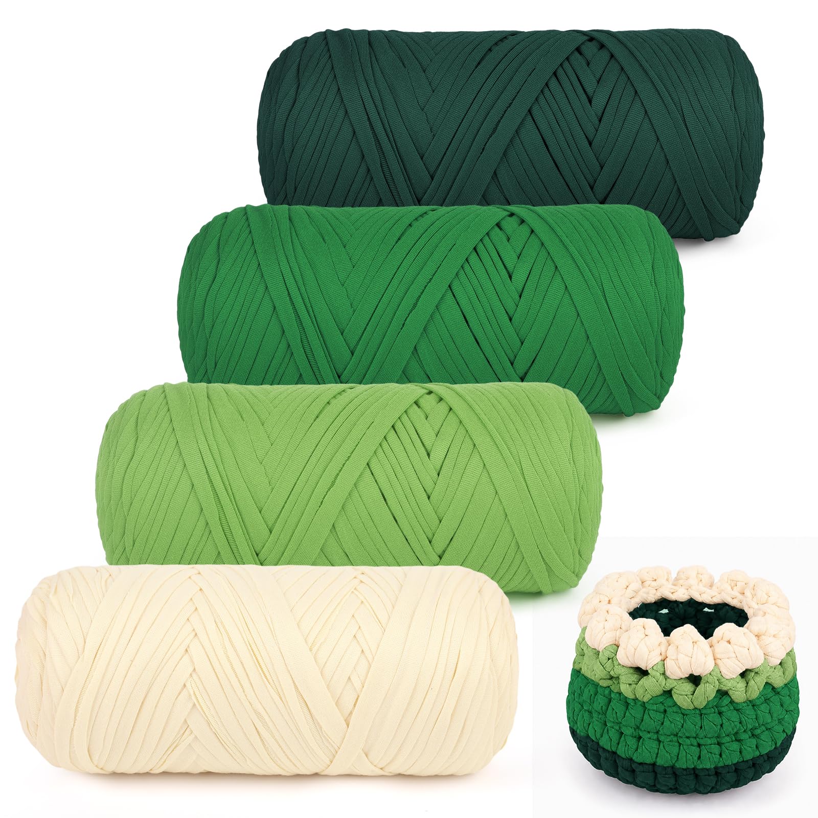 Aeelike T Shirt Yarn, 4x200g Green Tshirt Yarn for Crocheting Bags, Baskets