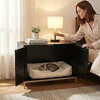 Vista 4 de Homhedy Gabinete para Caja de Arena para Gatos, Muebles de Baño para Gatos con Marco de Metal, Casa para Mascotas, Se Adapta a la Mayoría de Cajas